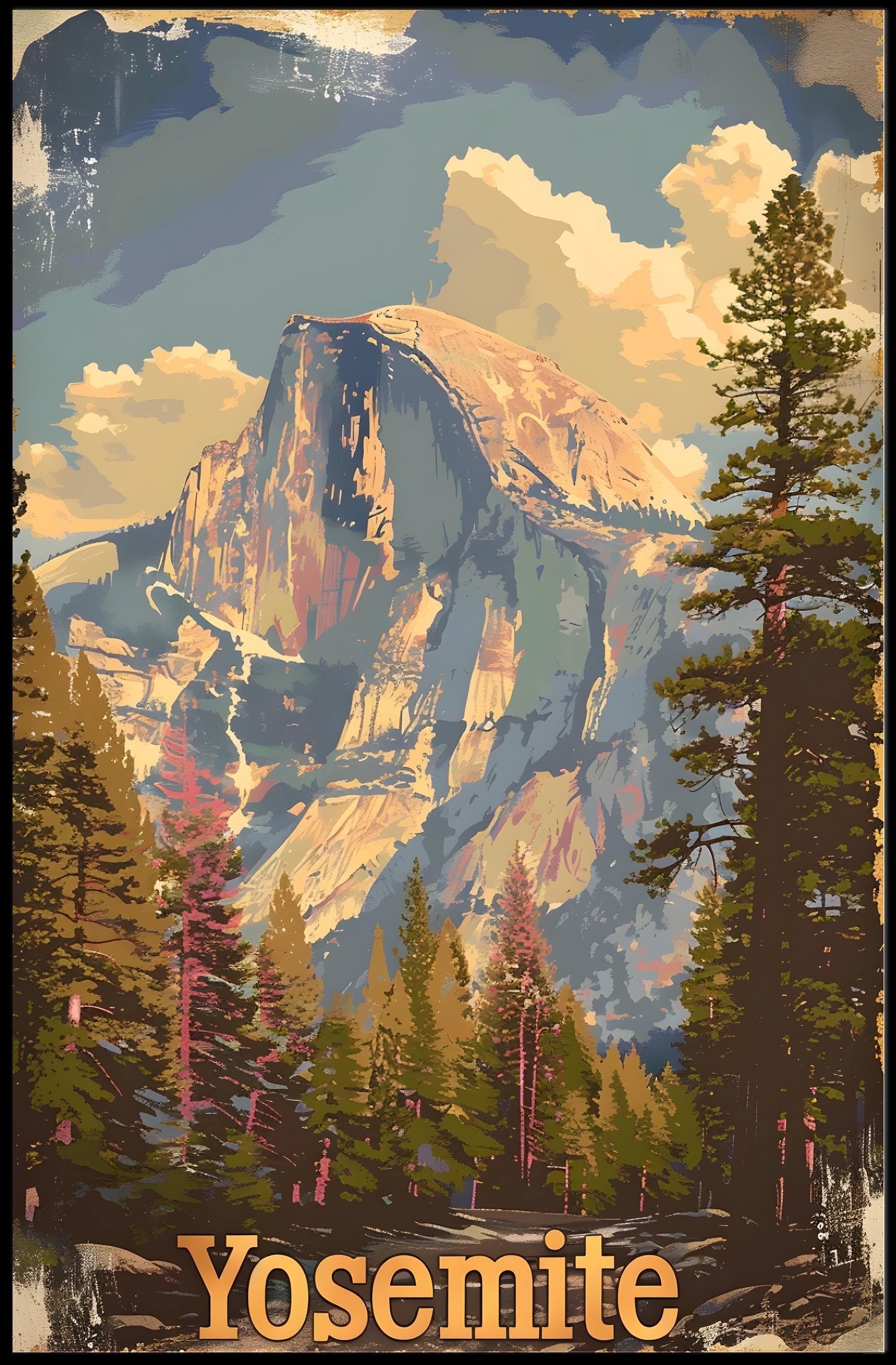 Vintage Yosemite Half Dome National Park Poster