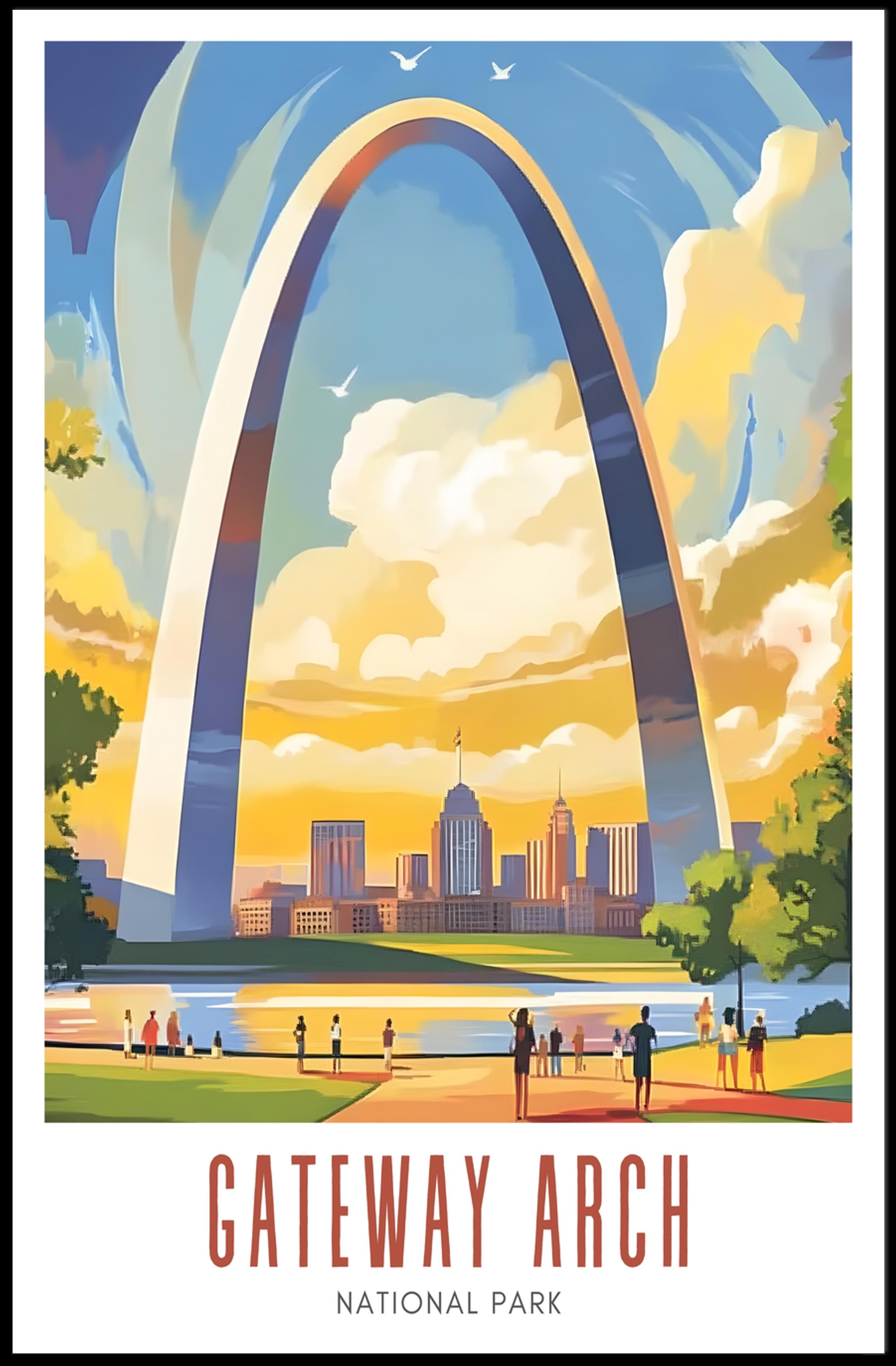 Gateway Arch Illustrated Travel Poster Print