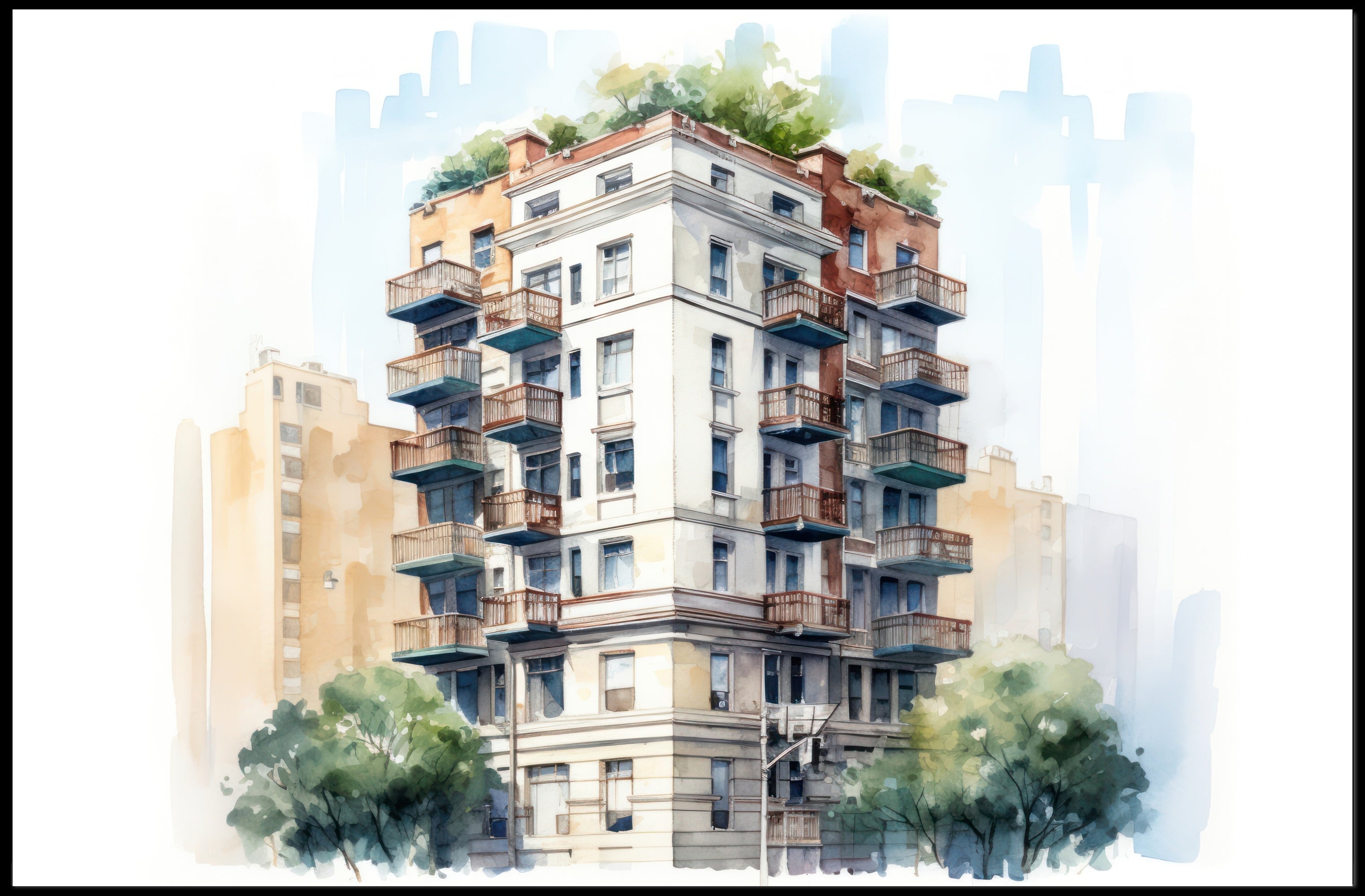 Urban Architectural Watercolor Poster