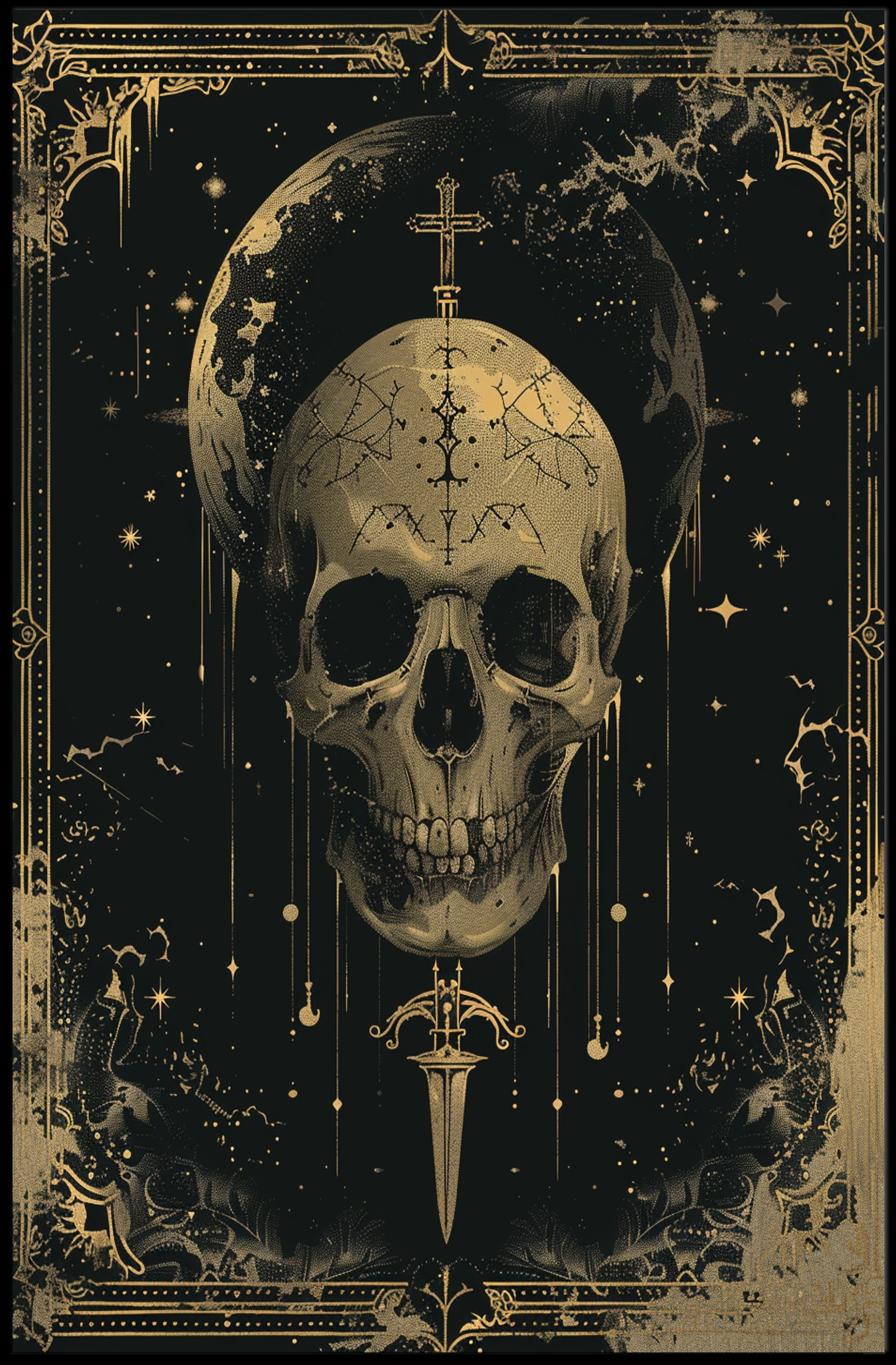 Celestial Skull Gothic Art Nouveau Poster Print PosterGoat