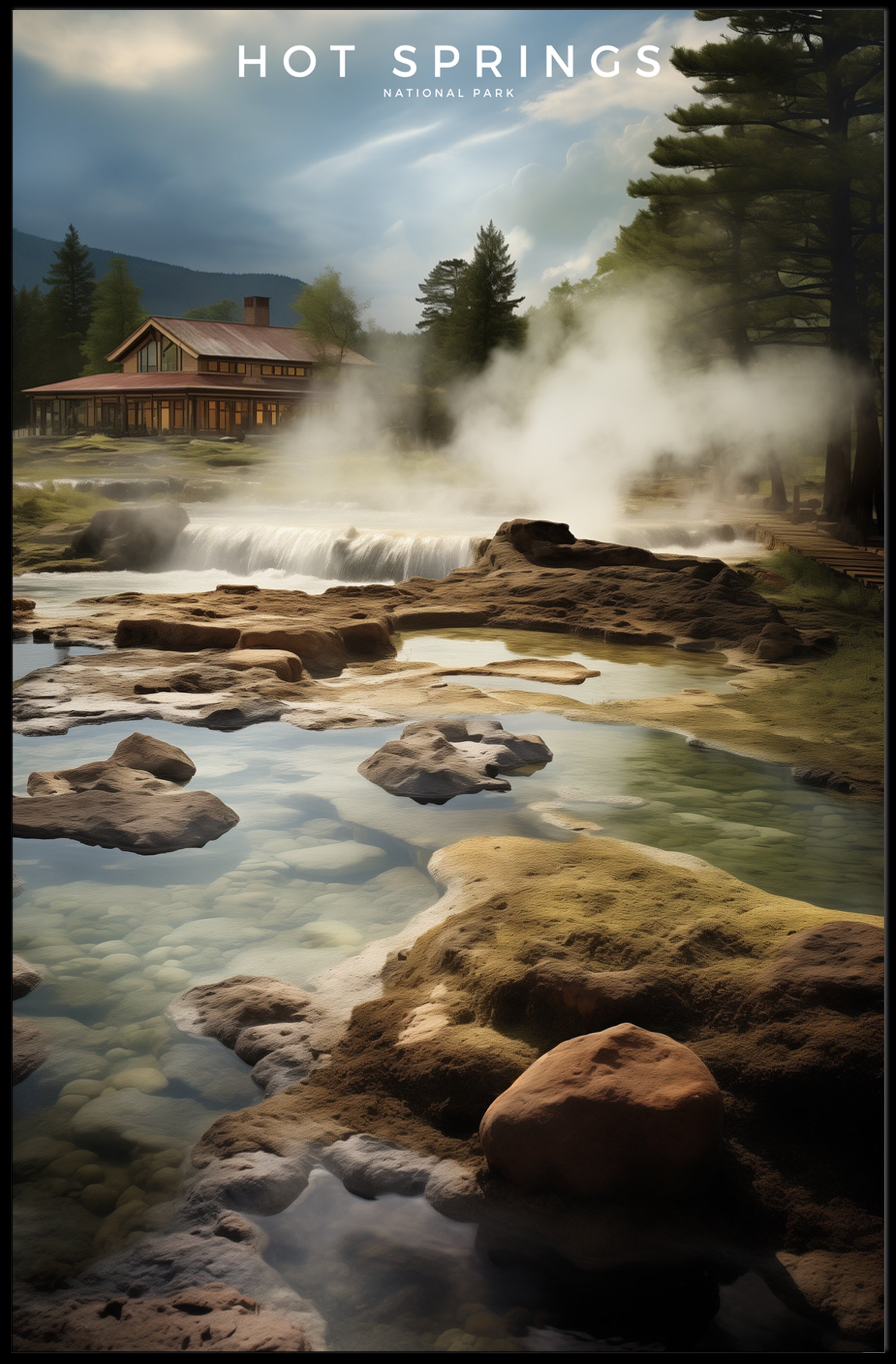 Hot Springs Tranquil Travel Poster Wall Art