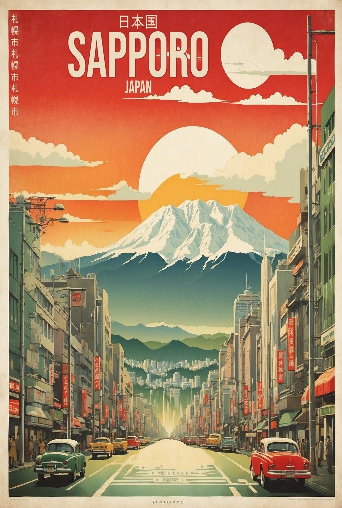 Retro Sapporo Japan Scene Vintage Travel Poster