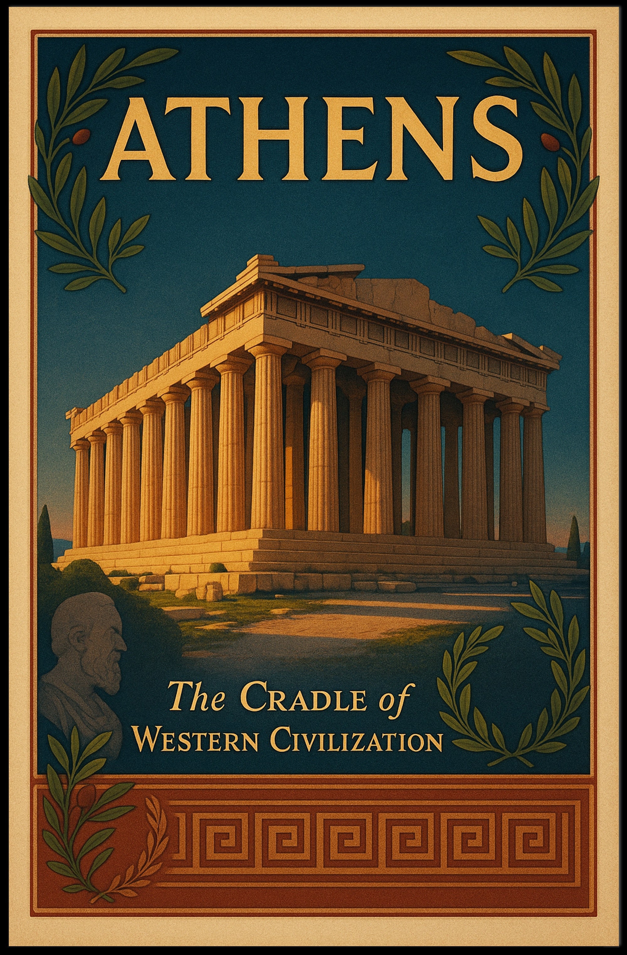 Athens Parthenon Vintage Illustration Cultural or Heritage Poster