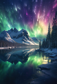 Serene Aurora Borealis Snowy Mountain National Park Poster