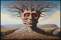 Surreal Tree Face in a Mystical Desert: Artistic Poster