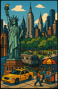 New York City Skyline Poster Vintage Travel Wall Art