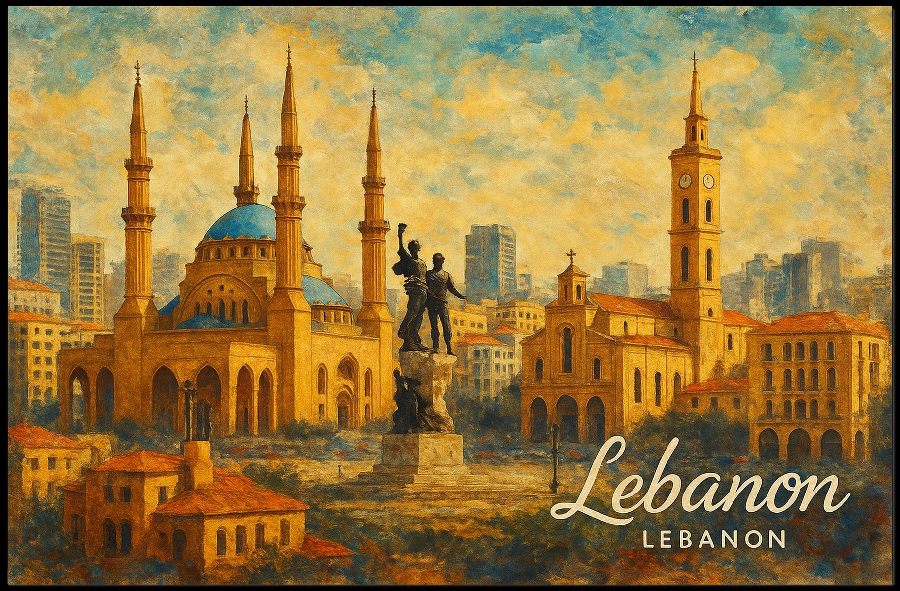 Lebanon Architectural Splendor Mediterranean Cityscape Heritage Photography Realism Art Nouveau Poster
