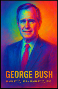 George H. W. Bush 41st President of the United States Neon Gradient Overlay Poster