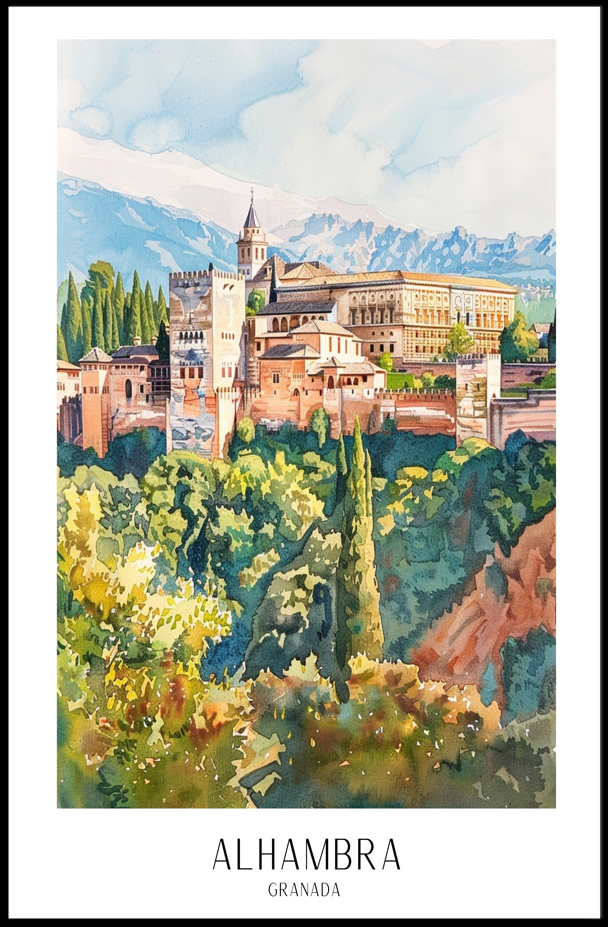 Alhambra Watercolor Art Celebrating Heritage Cultural or Heritage Poster PosterGoat