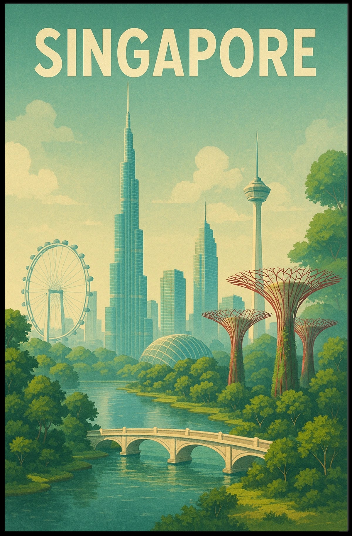 Singapore Skyline Illustration Poster