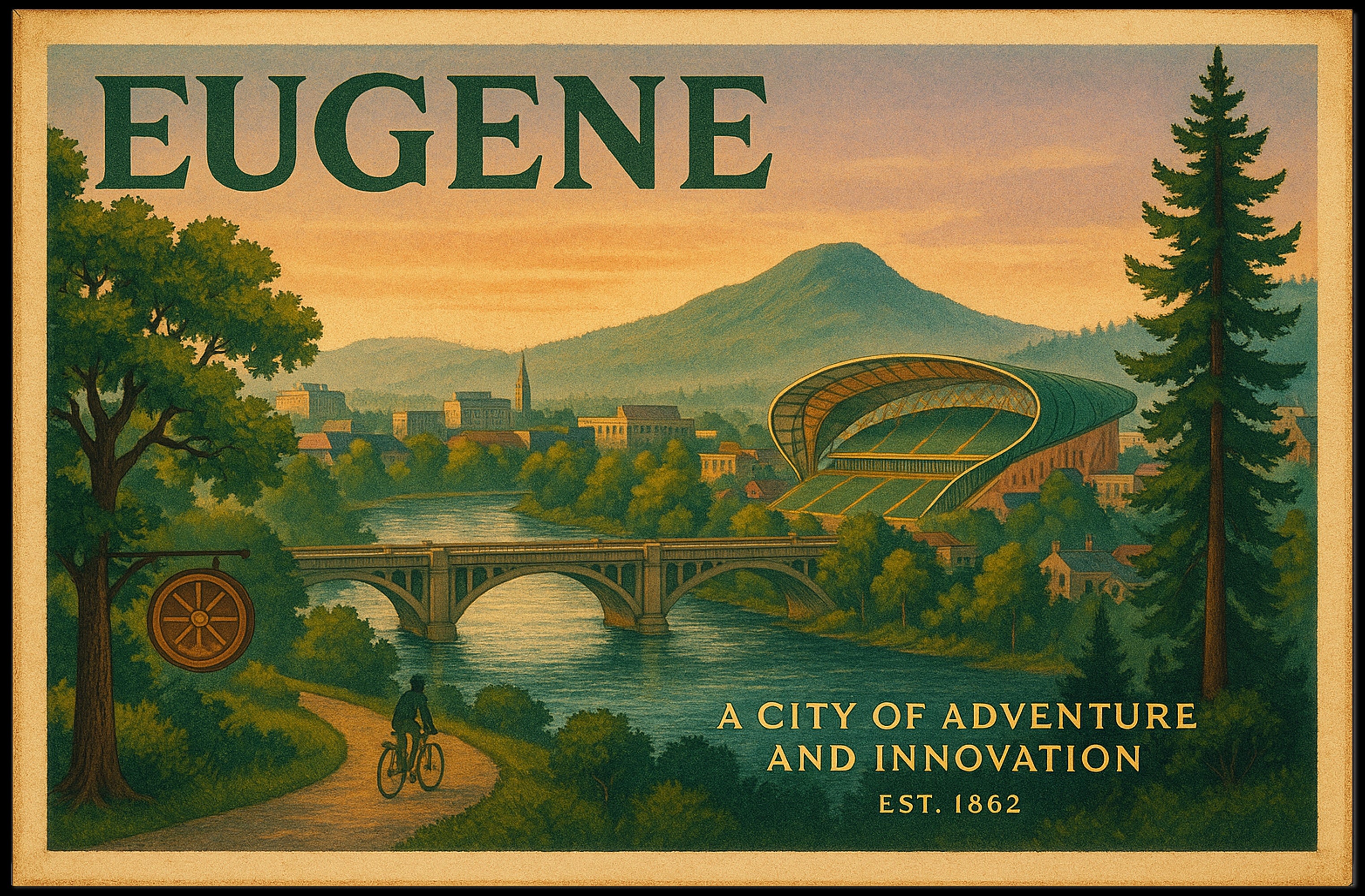 Eugene City Adventure Poster Wall Art Print