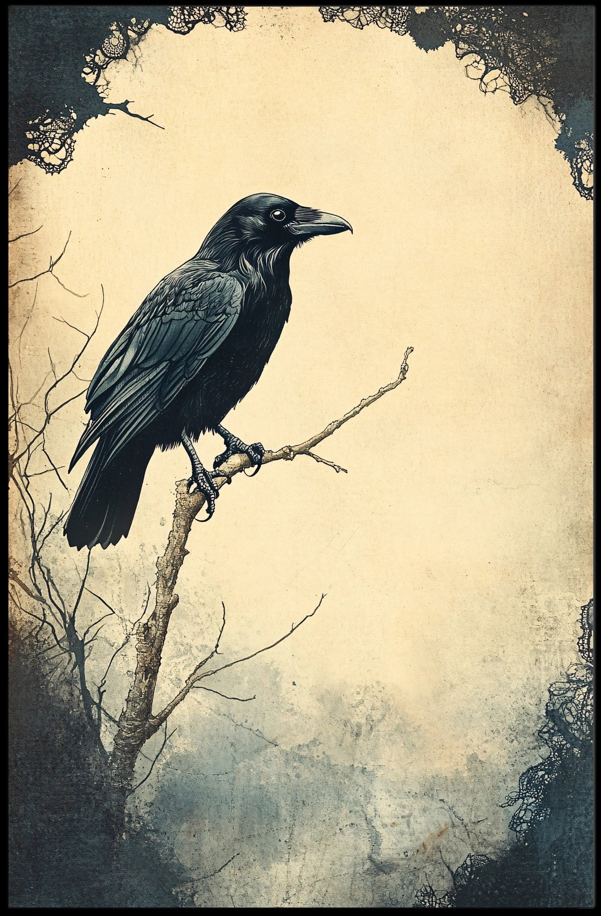 Mysterious Raven Illustrated Artistic Animal Poster
