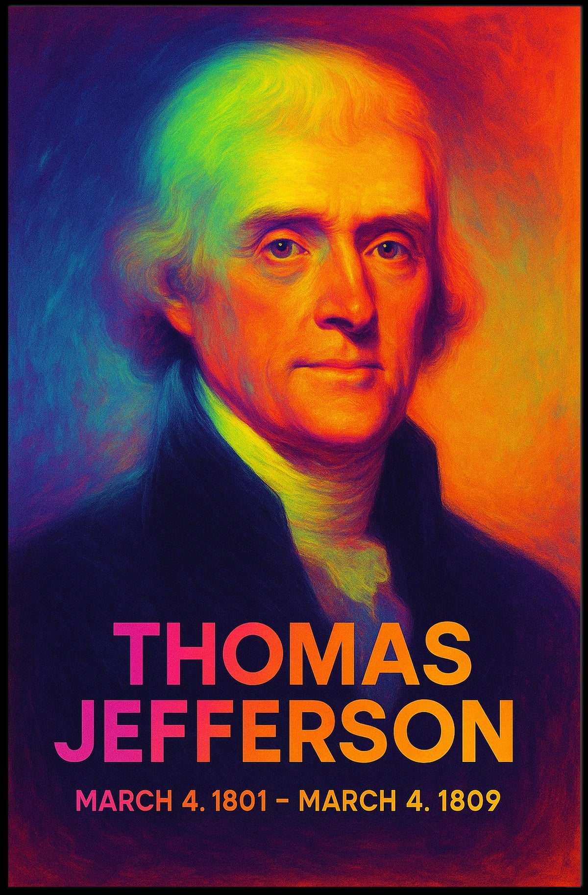 Thomas Jefferson 3rd President of the United States Neon Gradient Overlay Poster