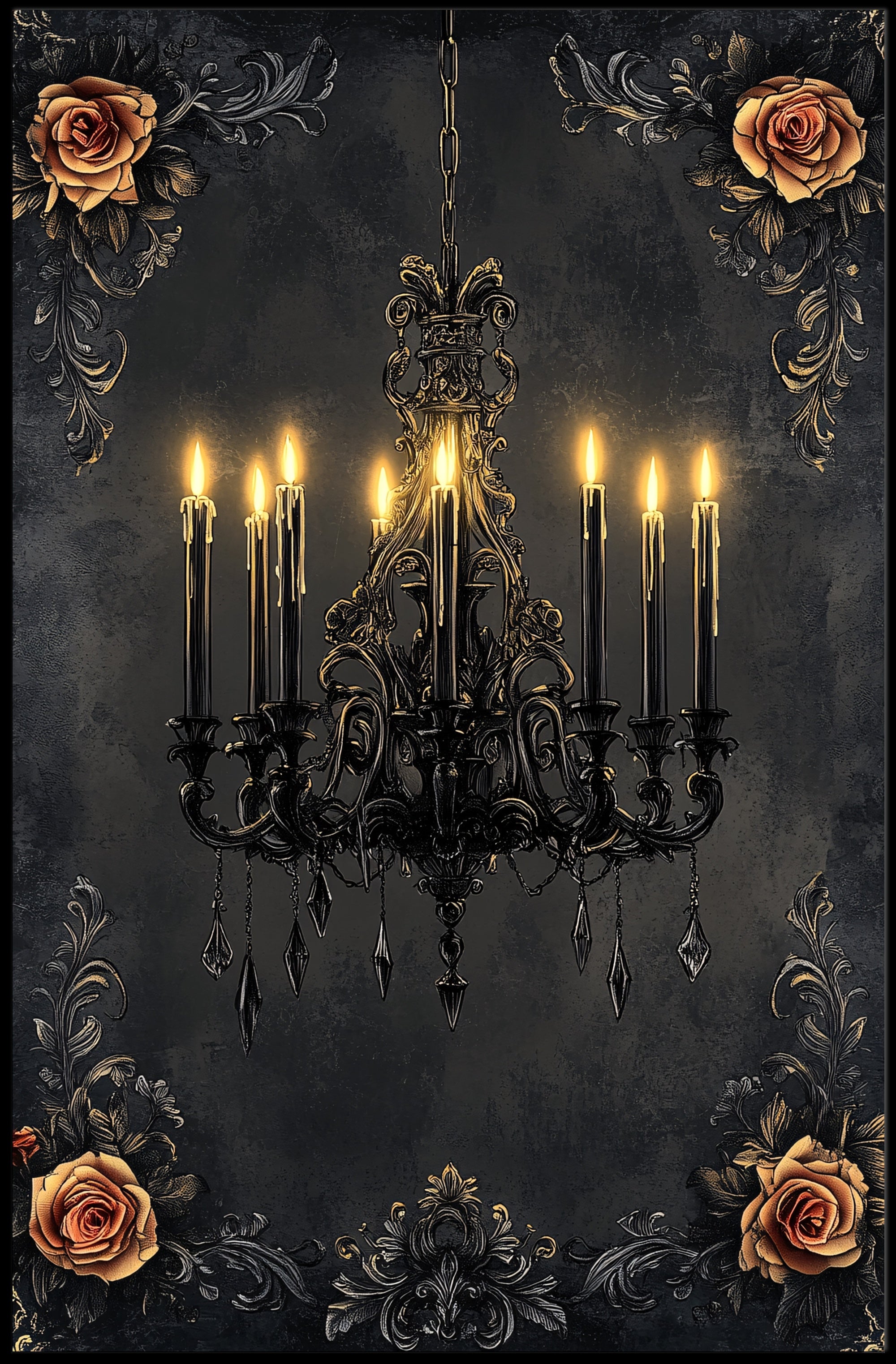 Elegant Chandelier And Roses Poster