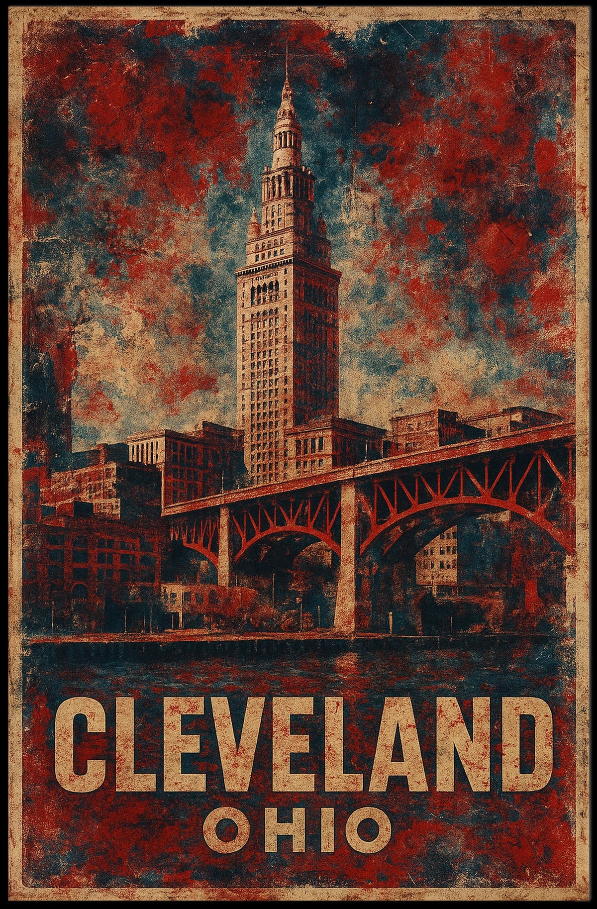 Cleveland Terminal Tower Vintage Travel Poster