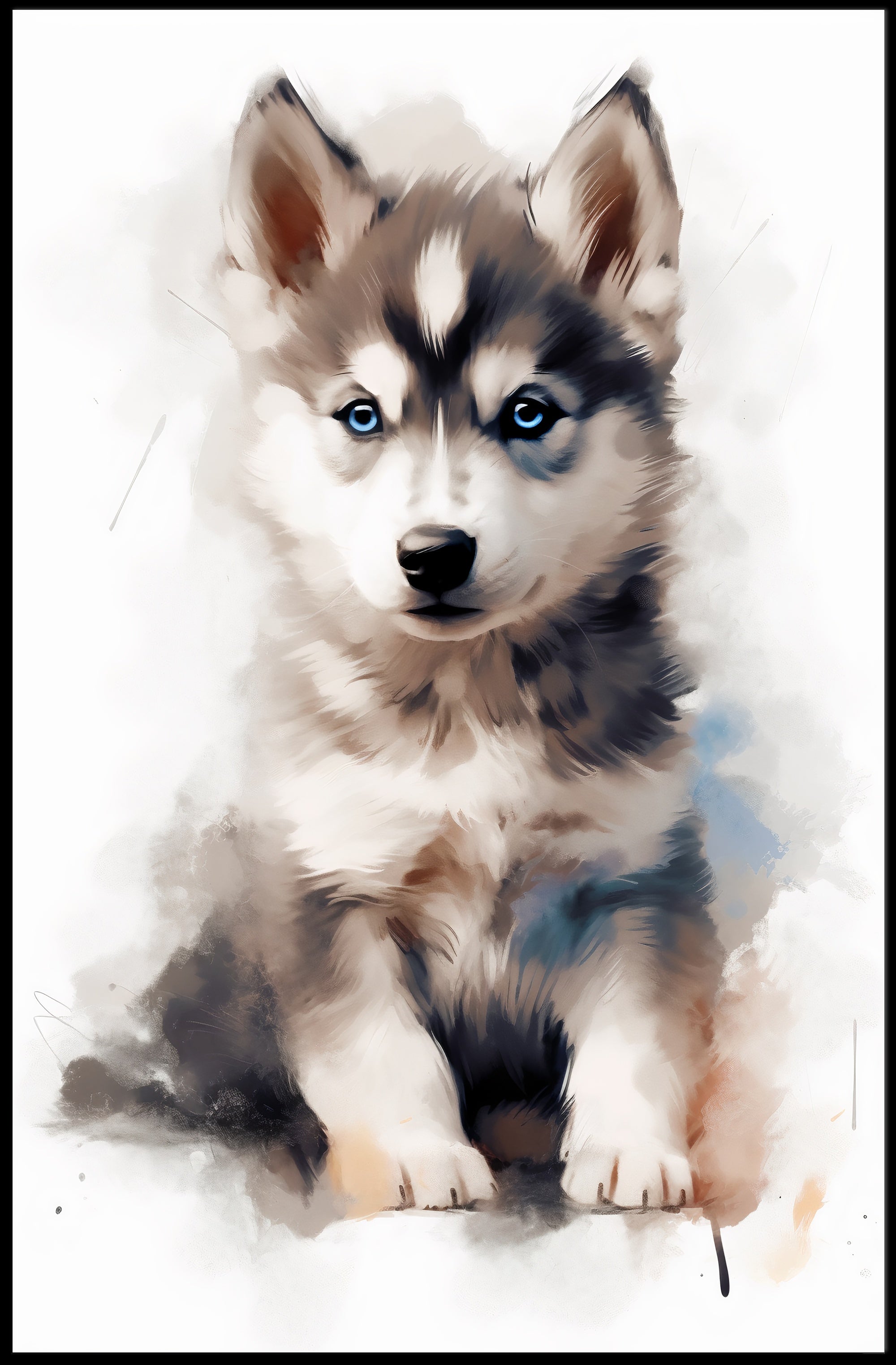 Husky Puppy Watercolor Portrait Poster Print