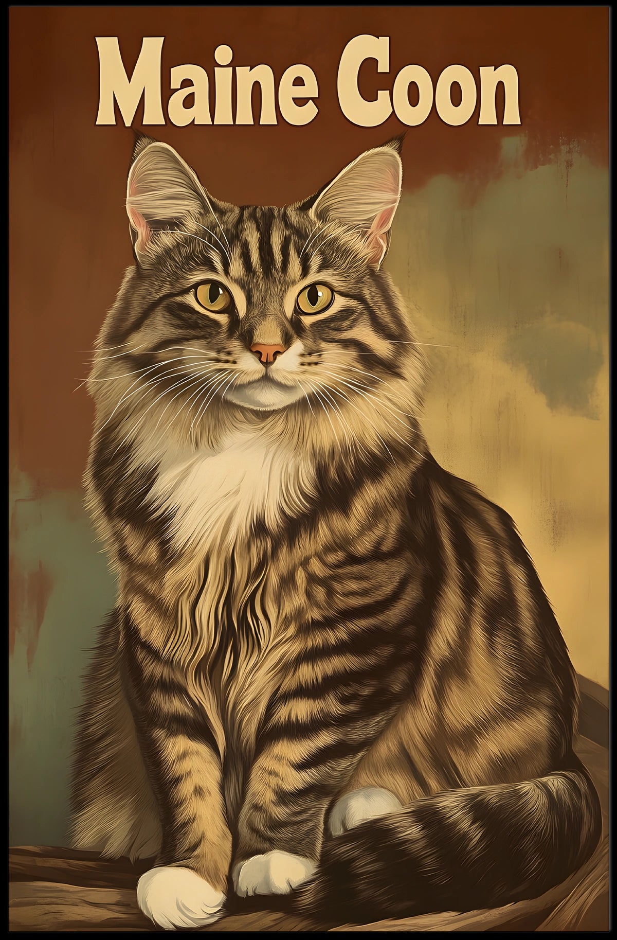 Maine Coon Cat Studio Portrait Realistic Photography Poster