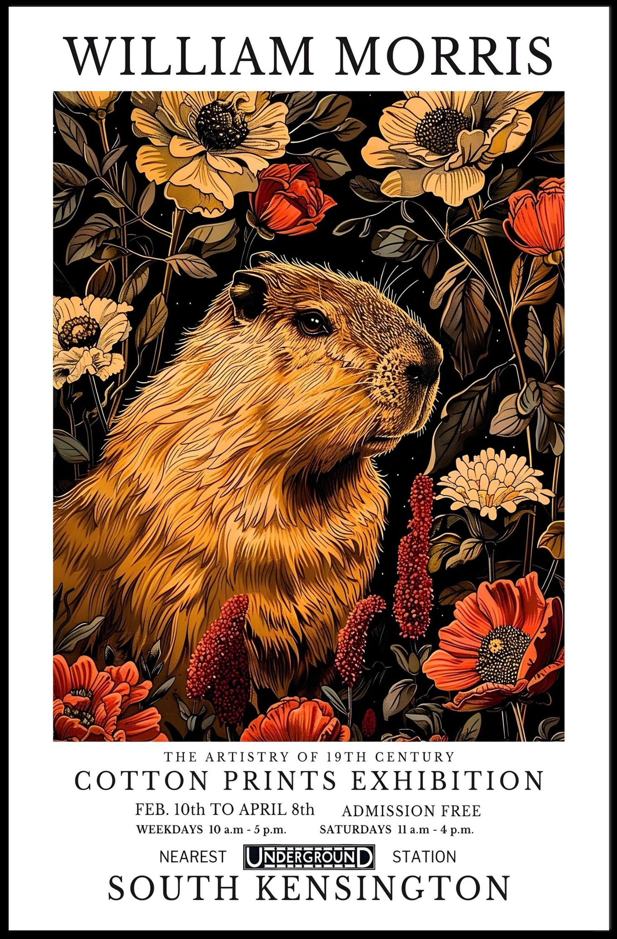 William Morris Exhibition with Capybara Artistic Poster