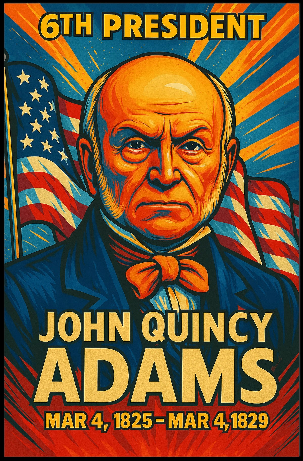 John Quincy Adams 6th President of the United States Colorful Comic Book Style Poster