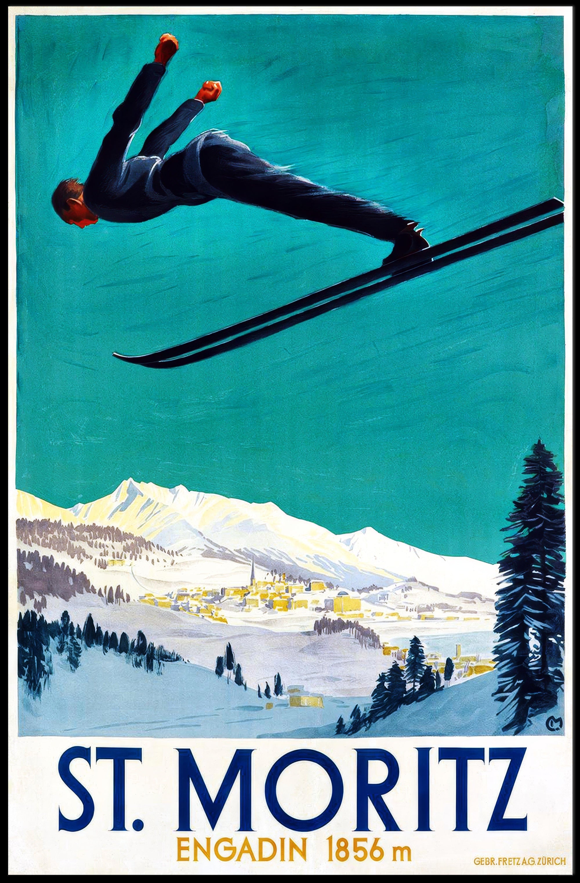 Ski Jumper Adventure in St. Moritz Sports Poster PosterGoat