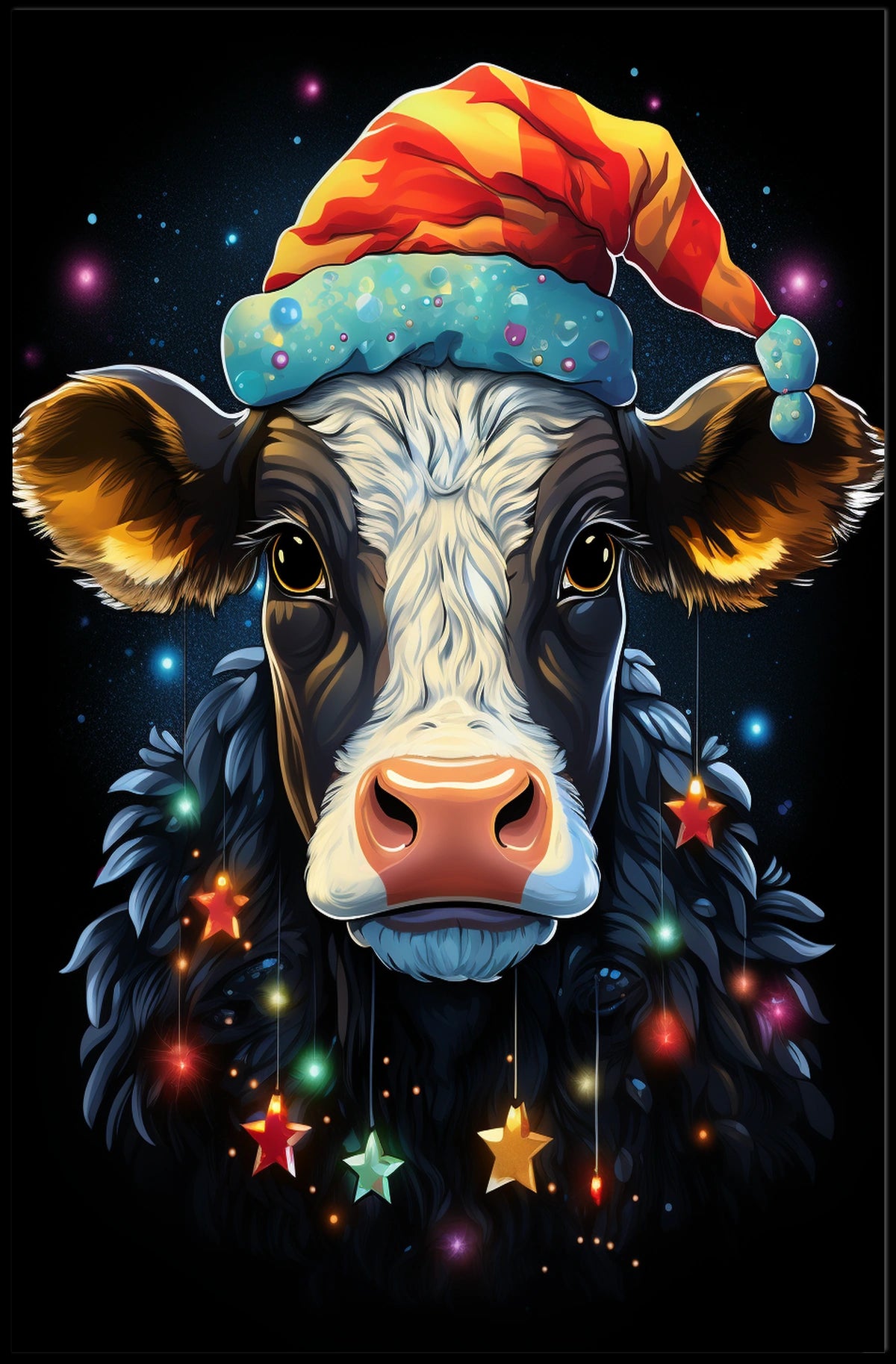 Whimsical Cow Christmas Poster: Festive Holiday Decor