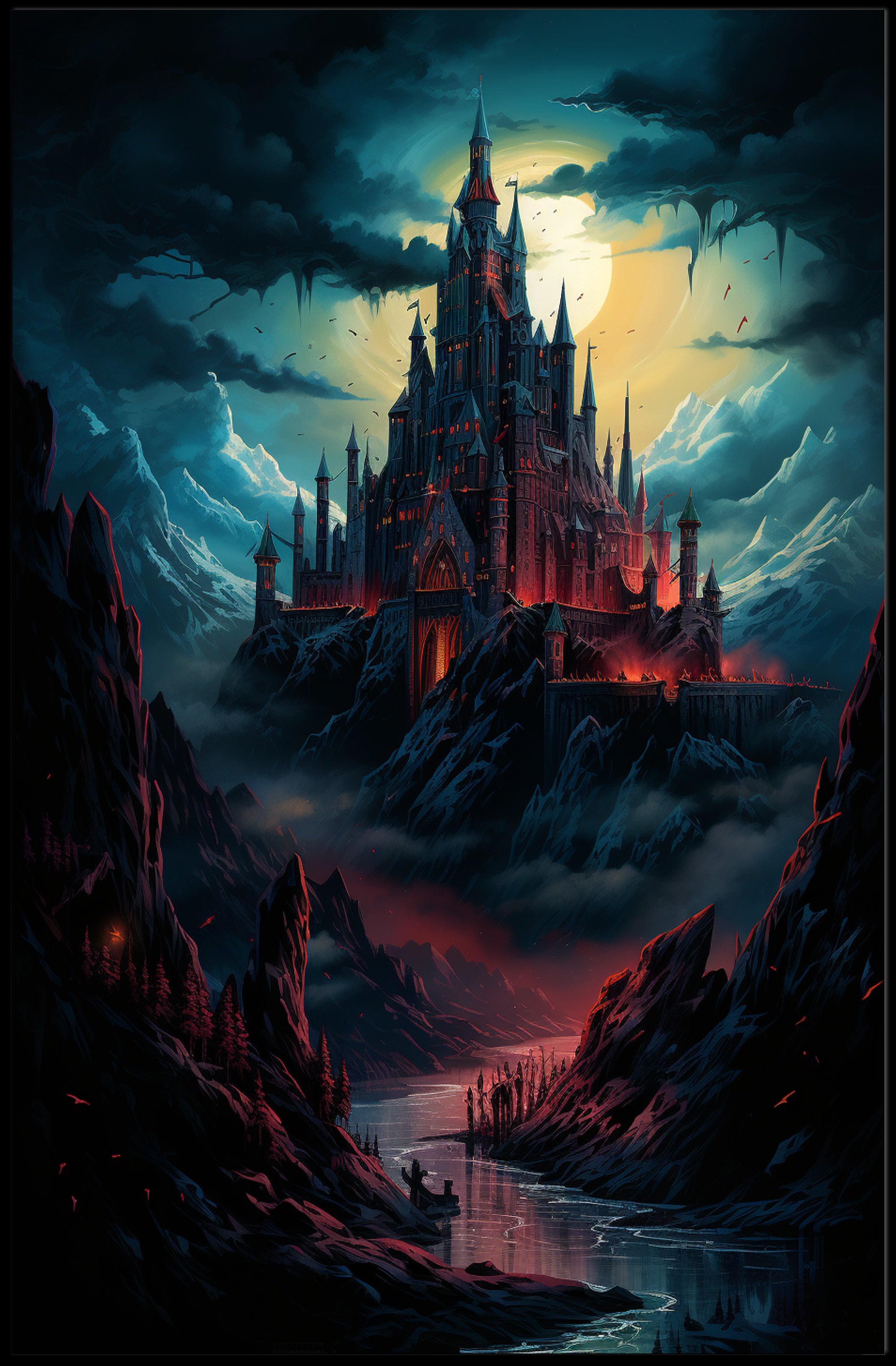 Castle Under The Moonlight Poster