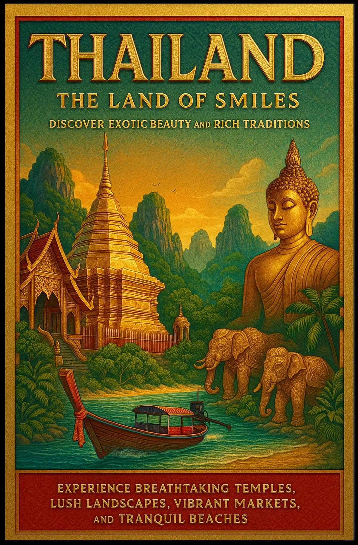 Thailand Travel Landscape Temples Markets Poster