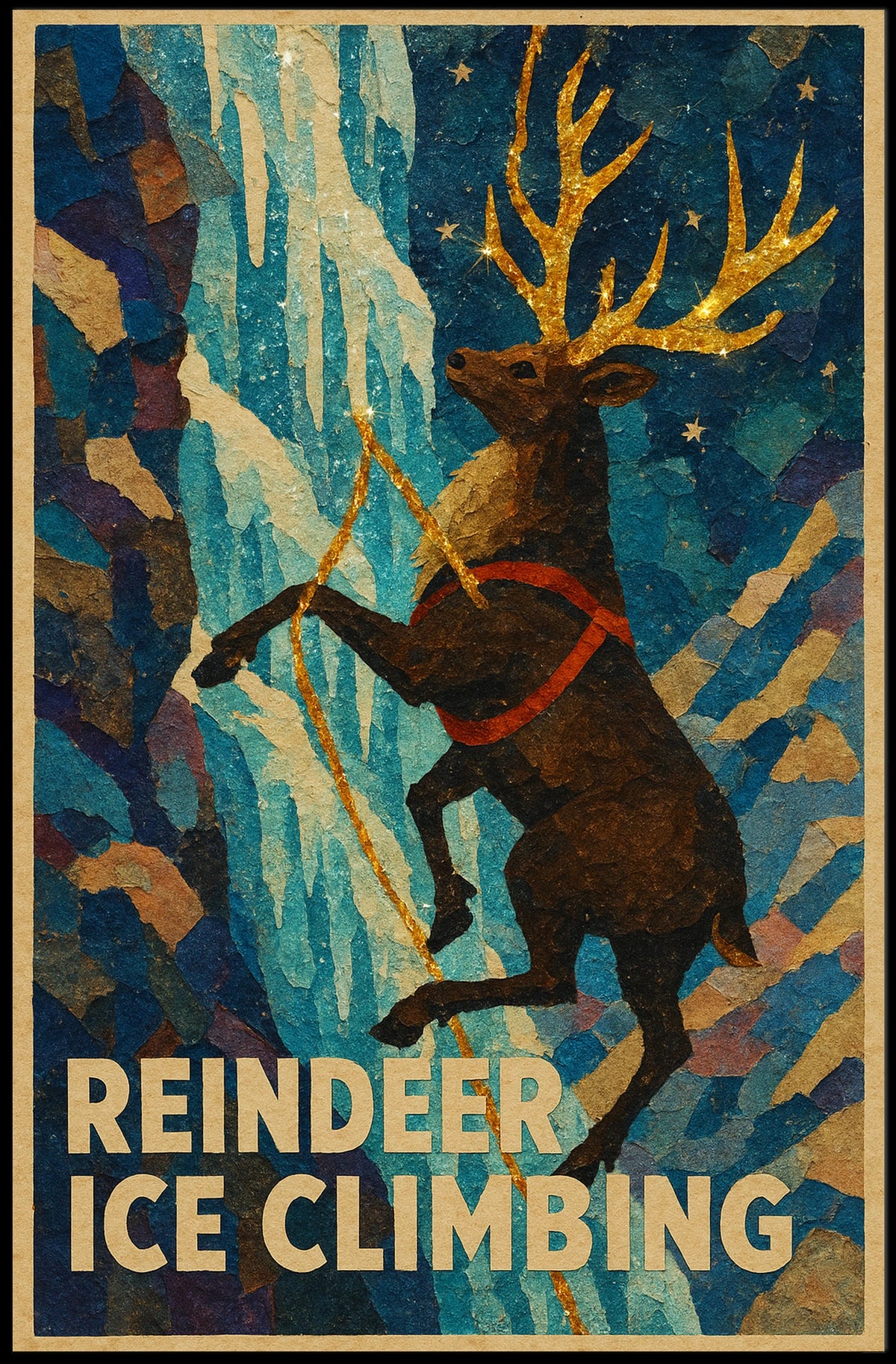 Reindeer Ice Climbing Adventure Fantasy Poster