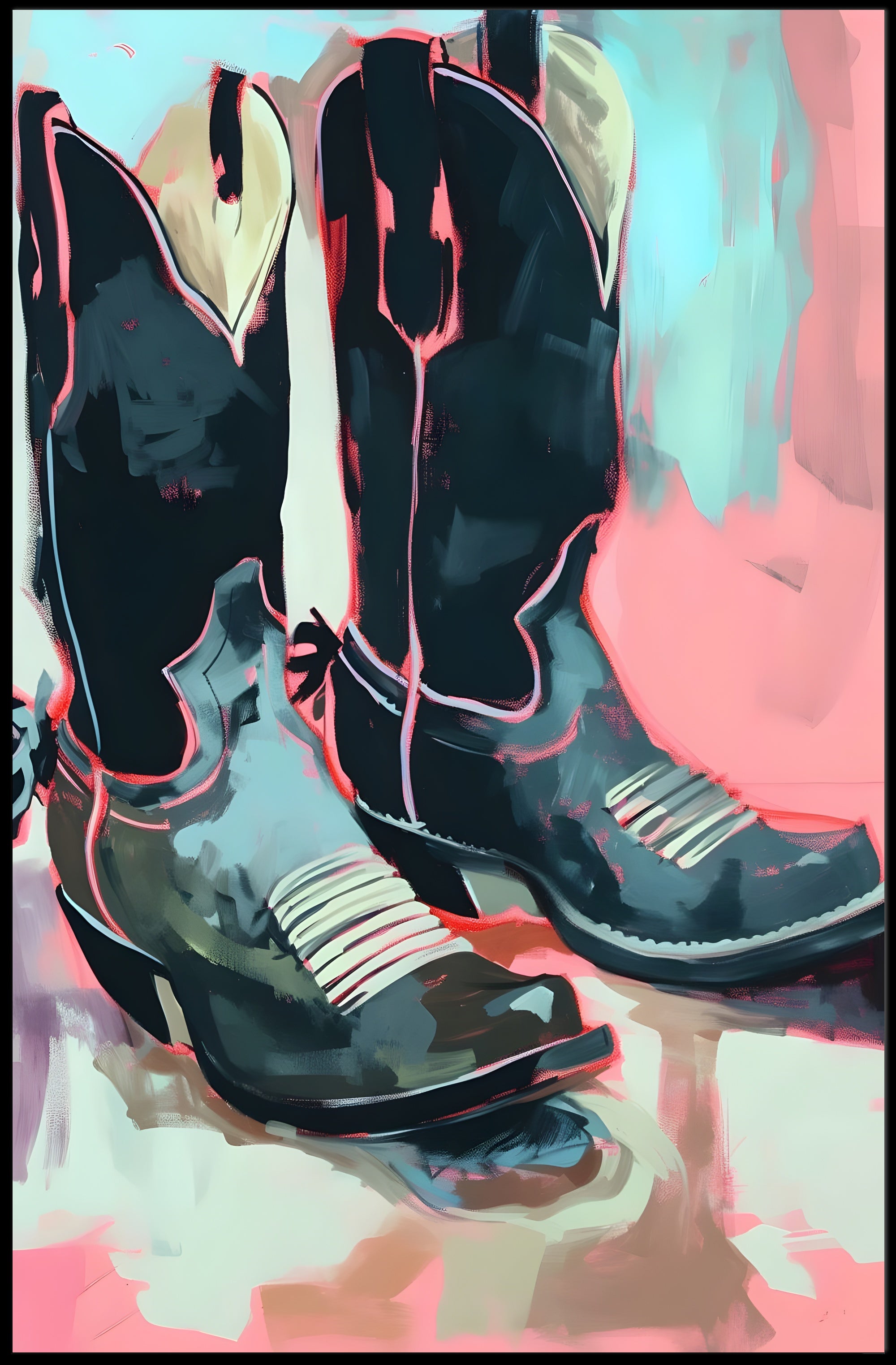 Cowboy Boots Poster Modern Abstract Art Print