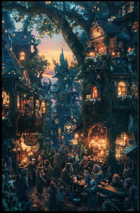 Enchanted Village Market Scene: Fantasy or Mythology Poster PosterGoat