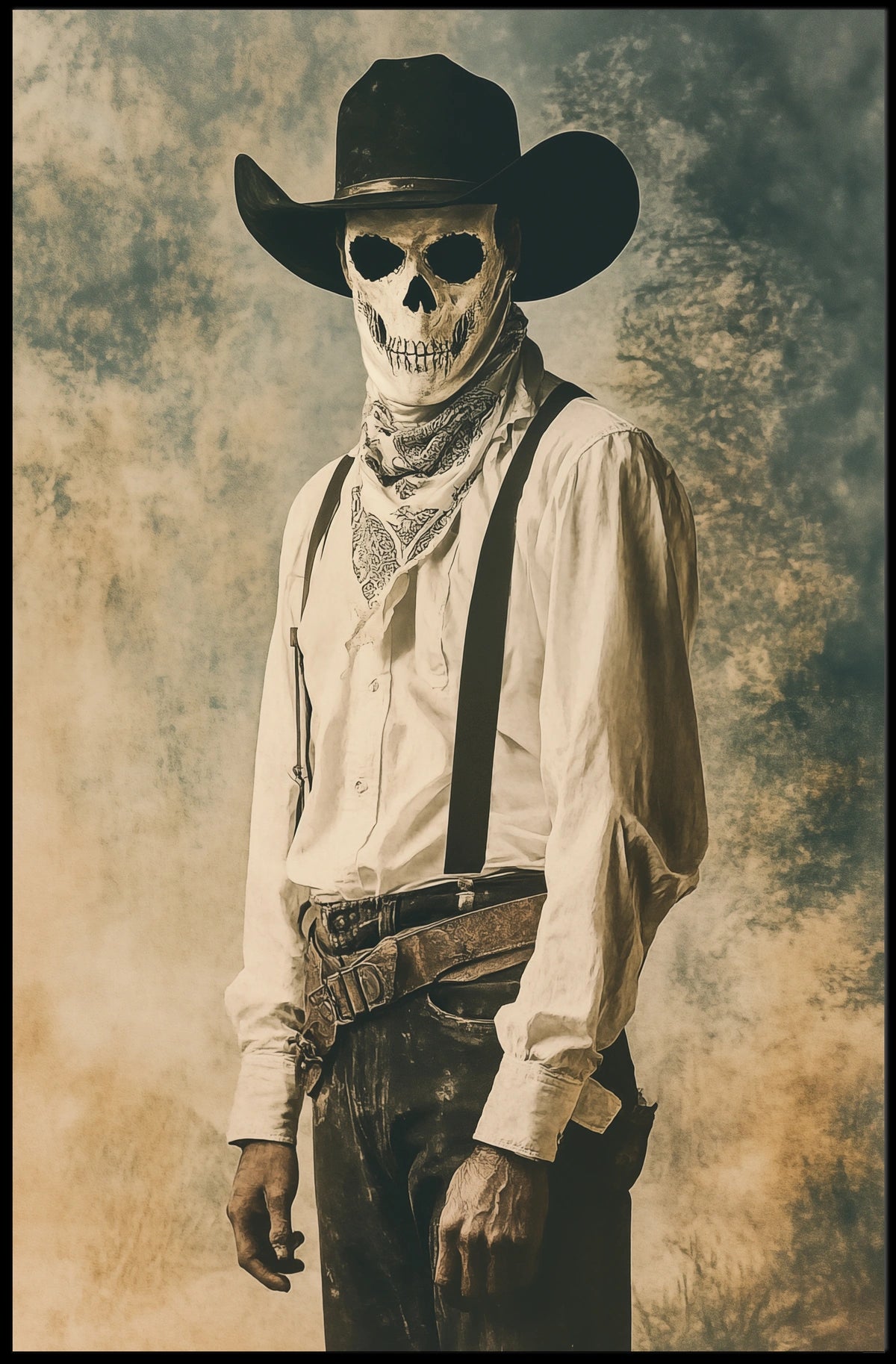Cowboy Skull Mask Vintage Eerie Western Poster