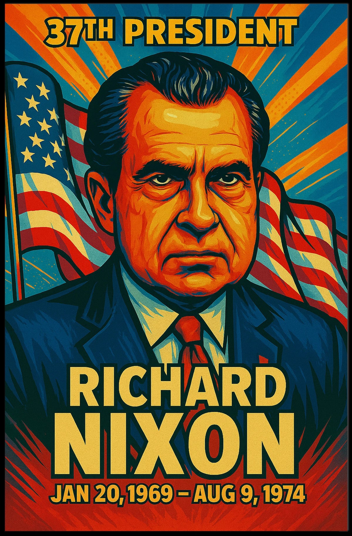 Richard Nixon 37th President of the United States Colorful Comic Book Style Poster