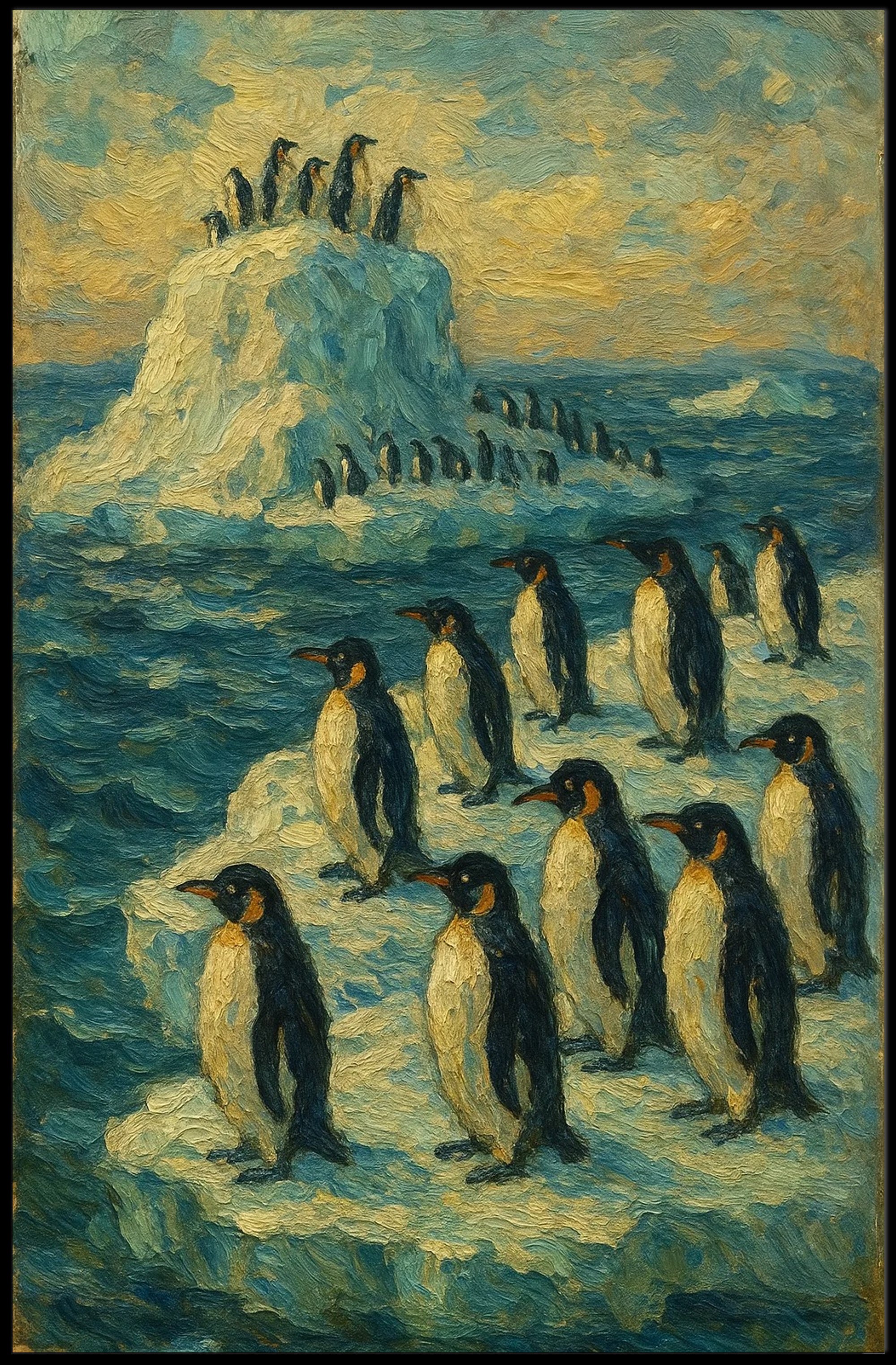 Penguins on Ice: Serene Antarctic Animal Poster