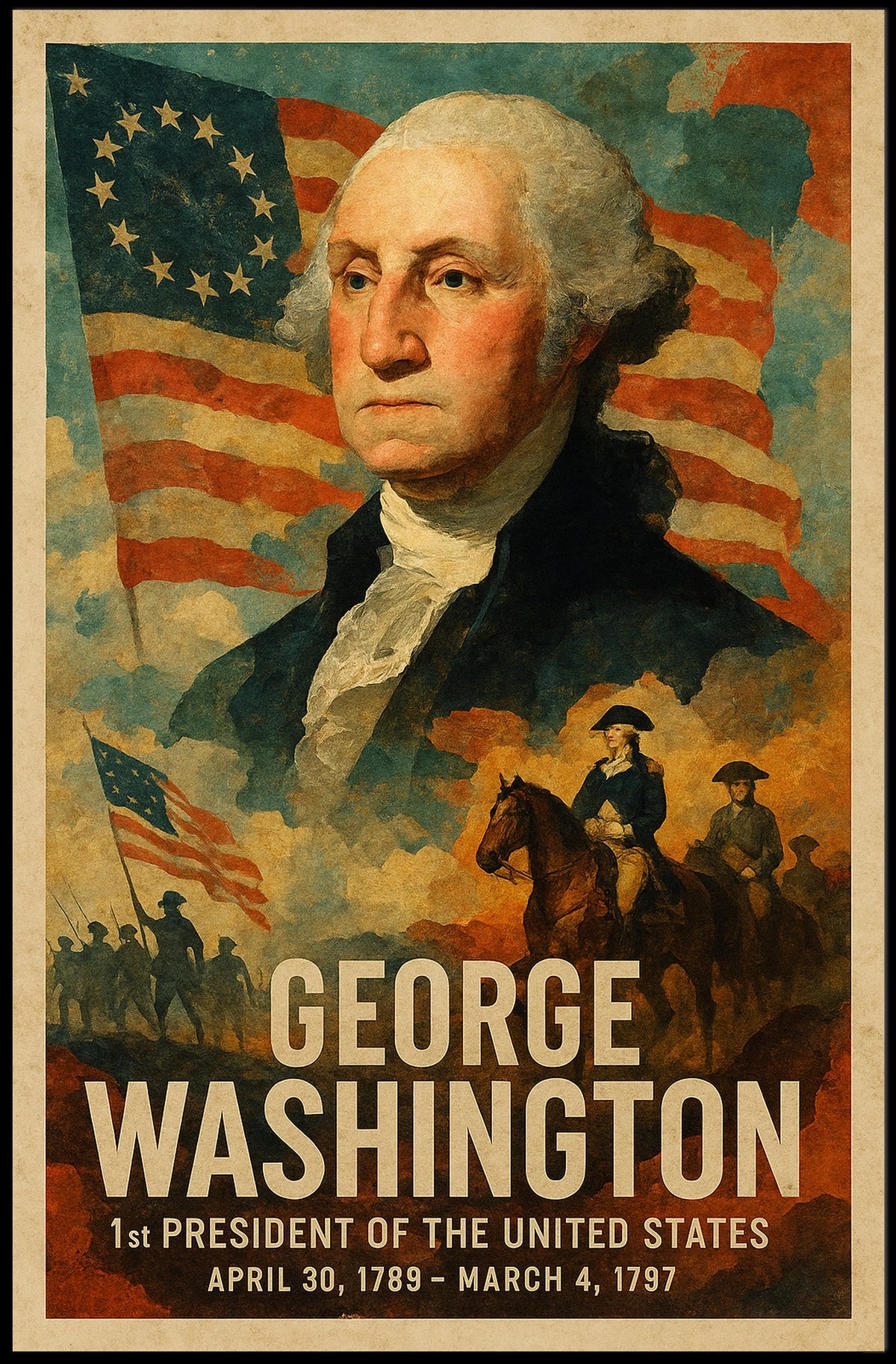 George Washington 1st President of the United States Layered Digital Collage Poster