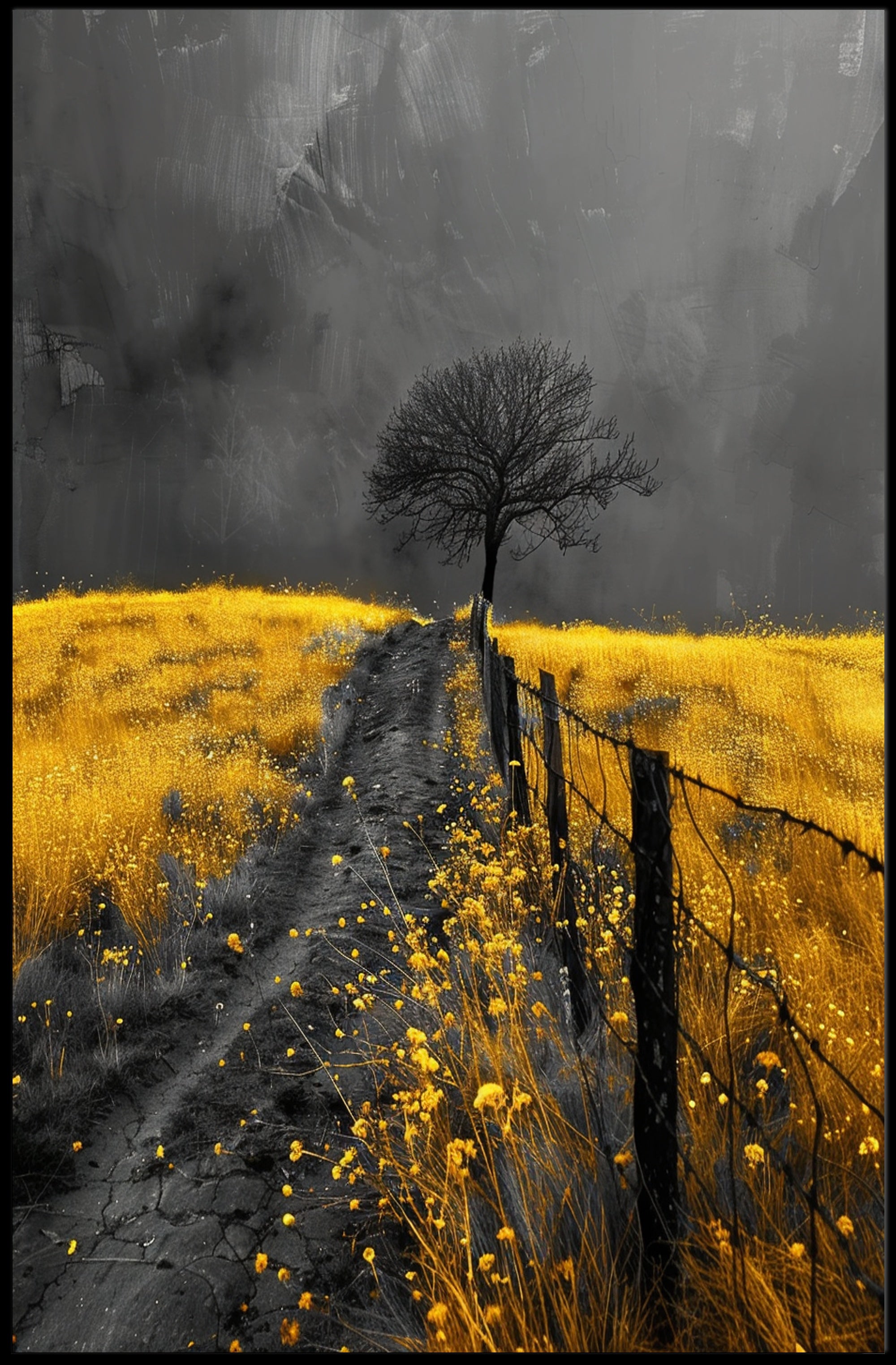Solitary Tree Landscape: Artistic Abstract or Artistic Poster PosterGoat