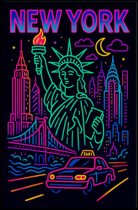 New York Neon Nightlife Cityscape Poster Modern Wall Art