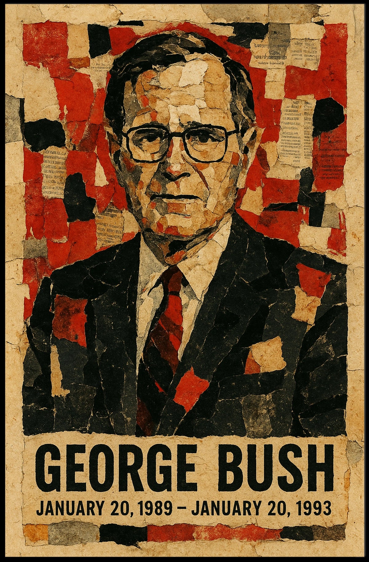 George H. W. Bush 41st President of the United States Layered paper Collage Poster