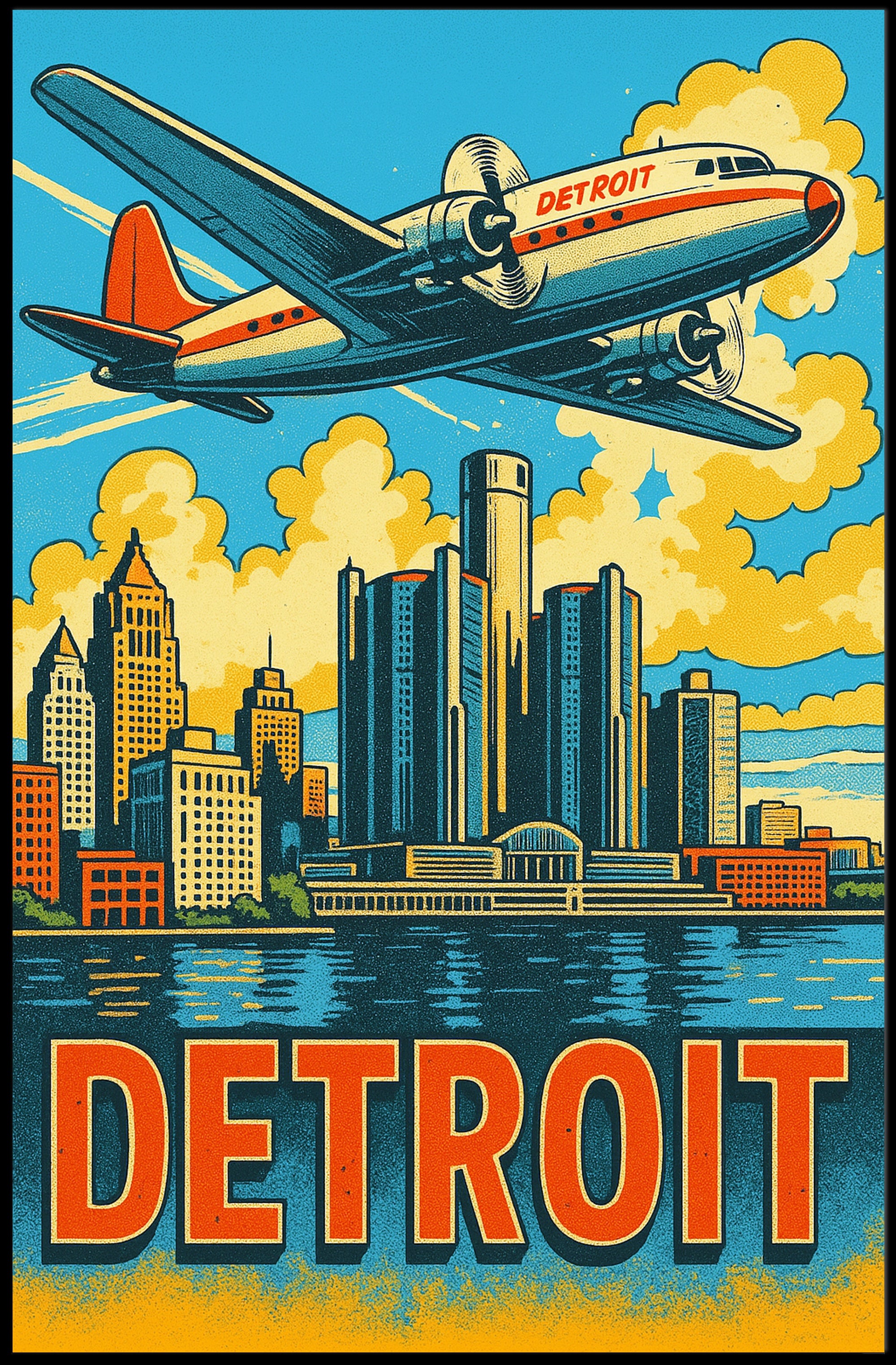 Detroit Skyline and Aviation Poster PosterGoat