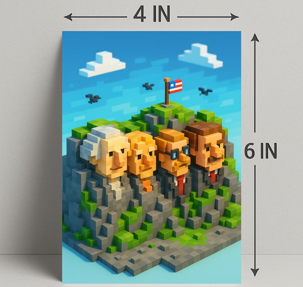 Pixel Presidents on Mount Rushmore Poster PosterGoat