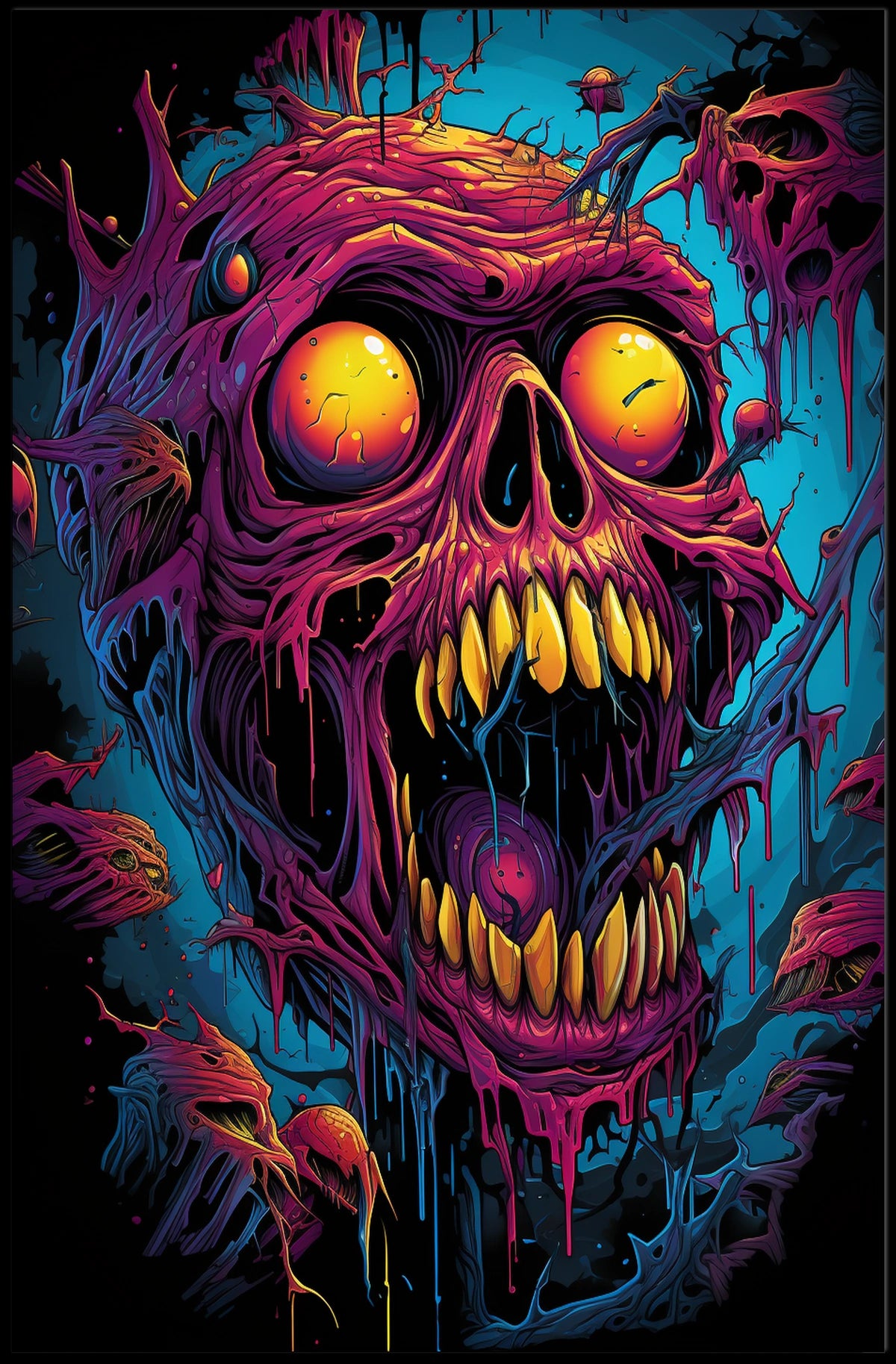 Fiery Skull Surreal Art Poster: Horror Fantasy Decor