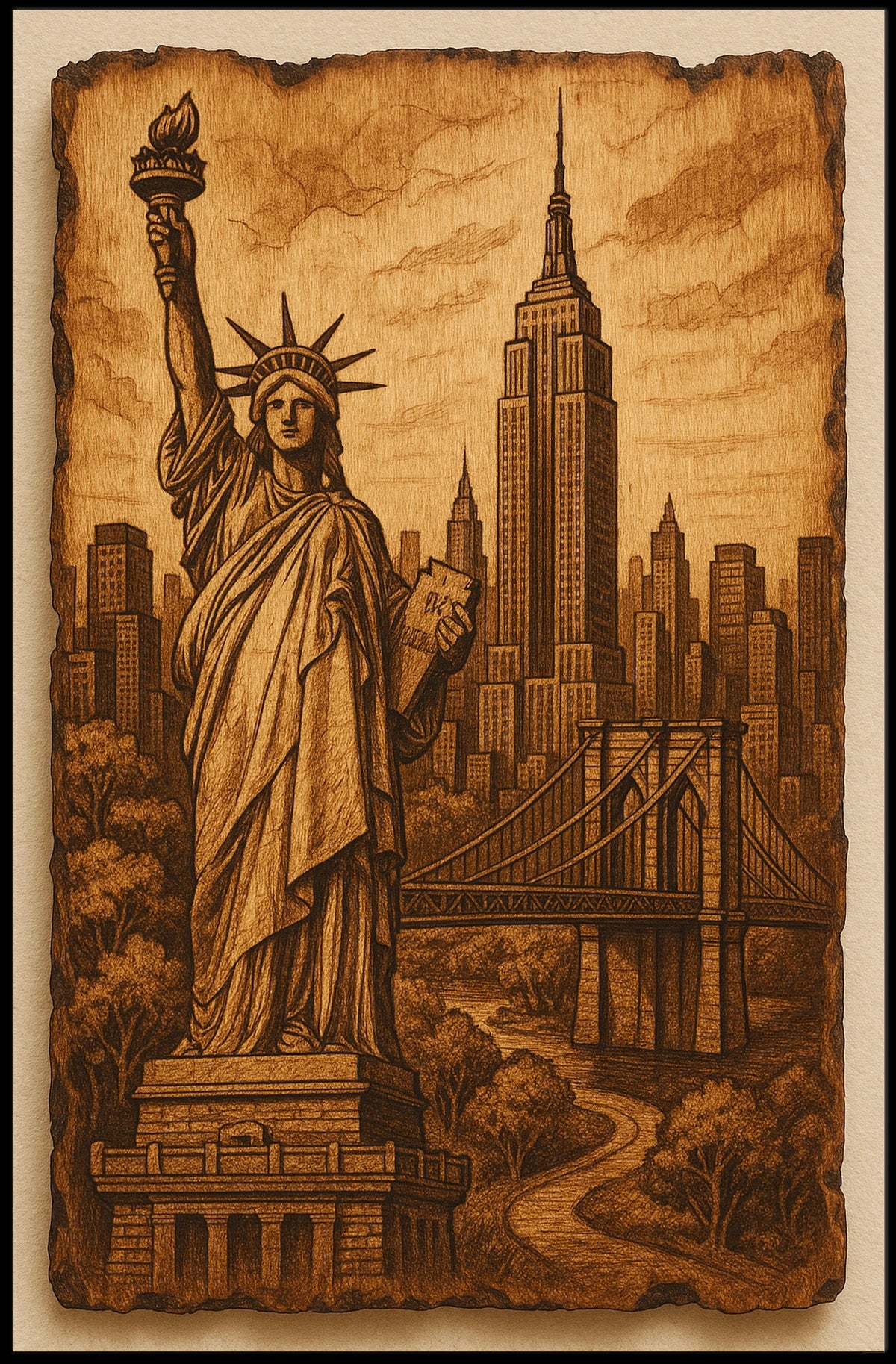 New York City Landmarks Skylines Poster Vintage Wall Art