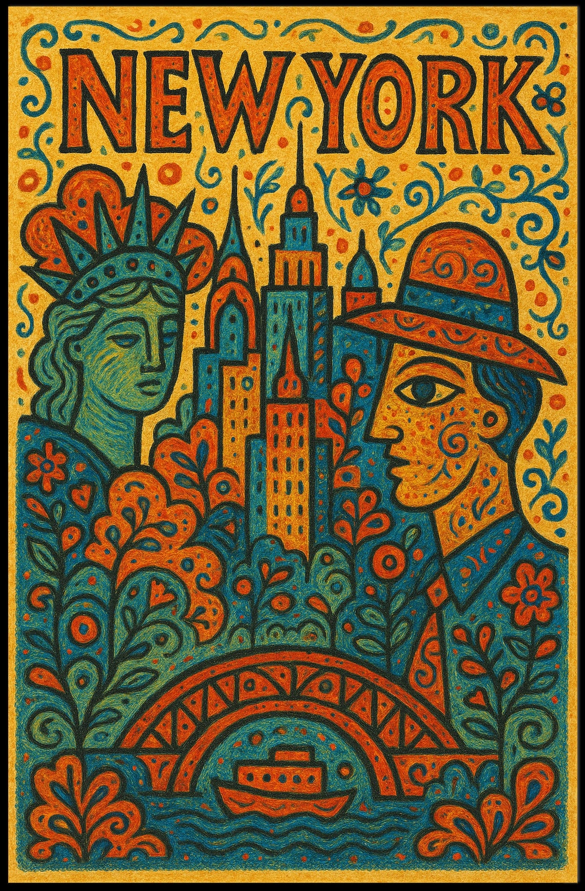 New York Vibes Poster 18x24 Cityscape Wall Art Print