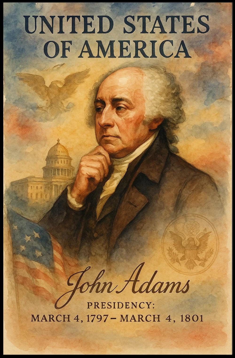 John Adams Early U.S. Presidency Historical Poster