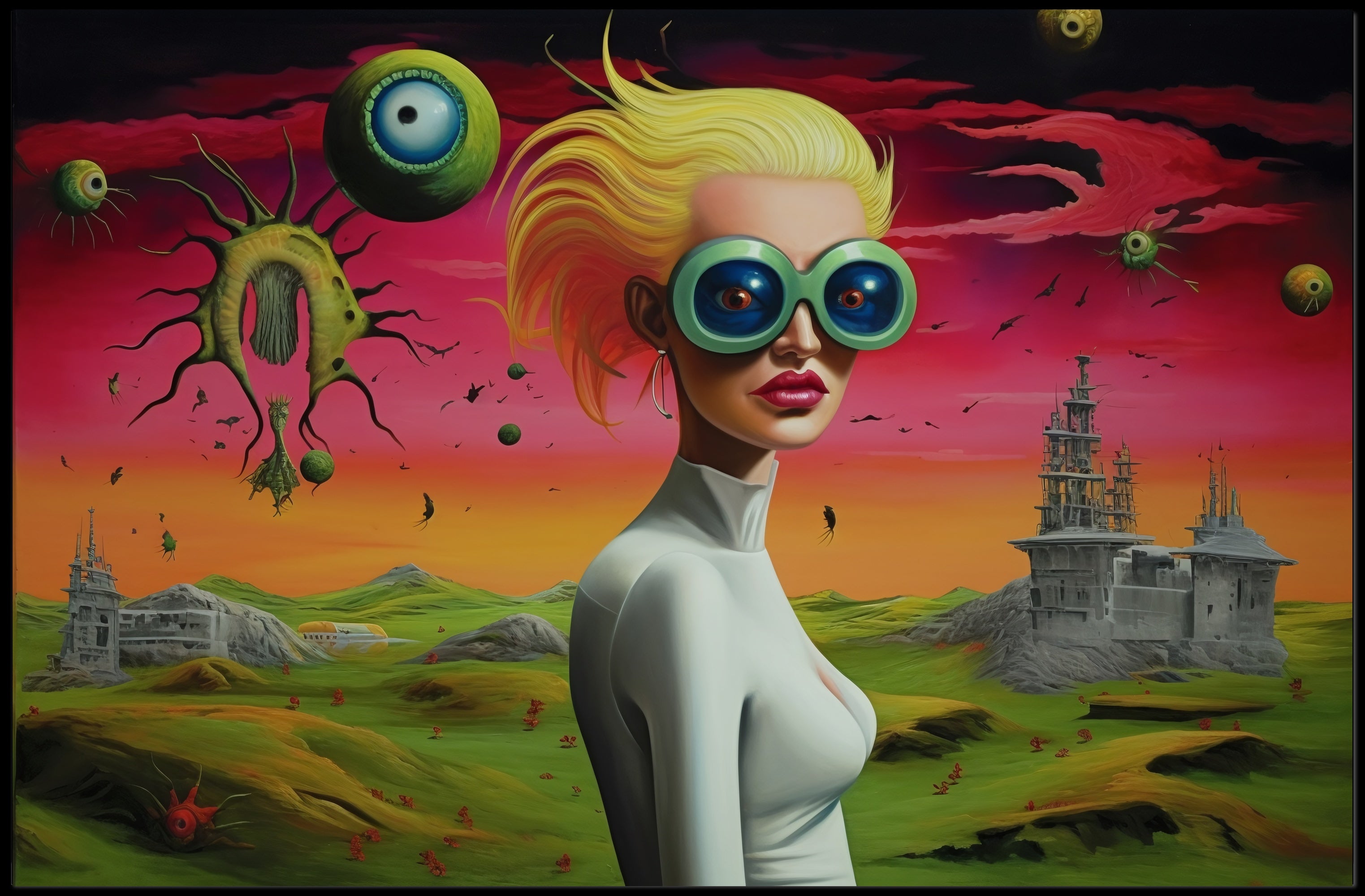 Futuristic Visionary Woman in Surreal Sci-Fi Poster