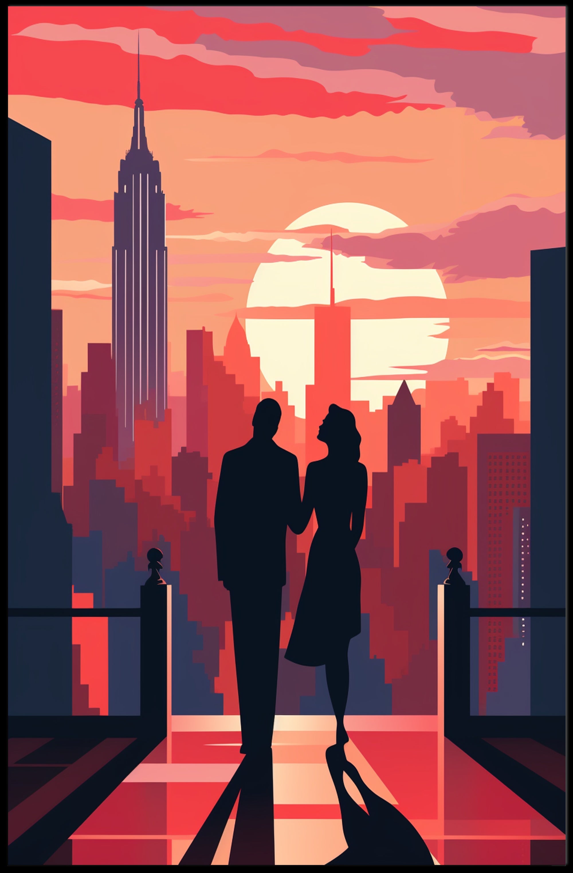 Sunset Silhouettes In The City Poster