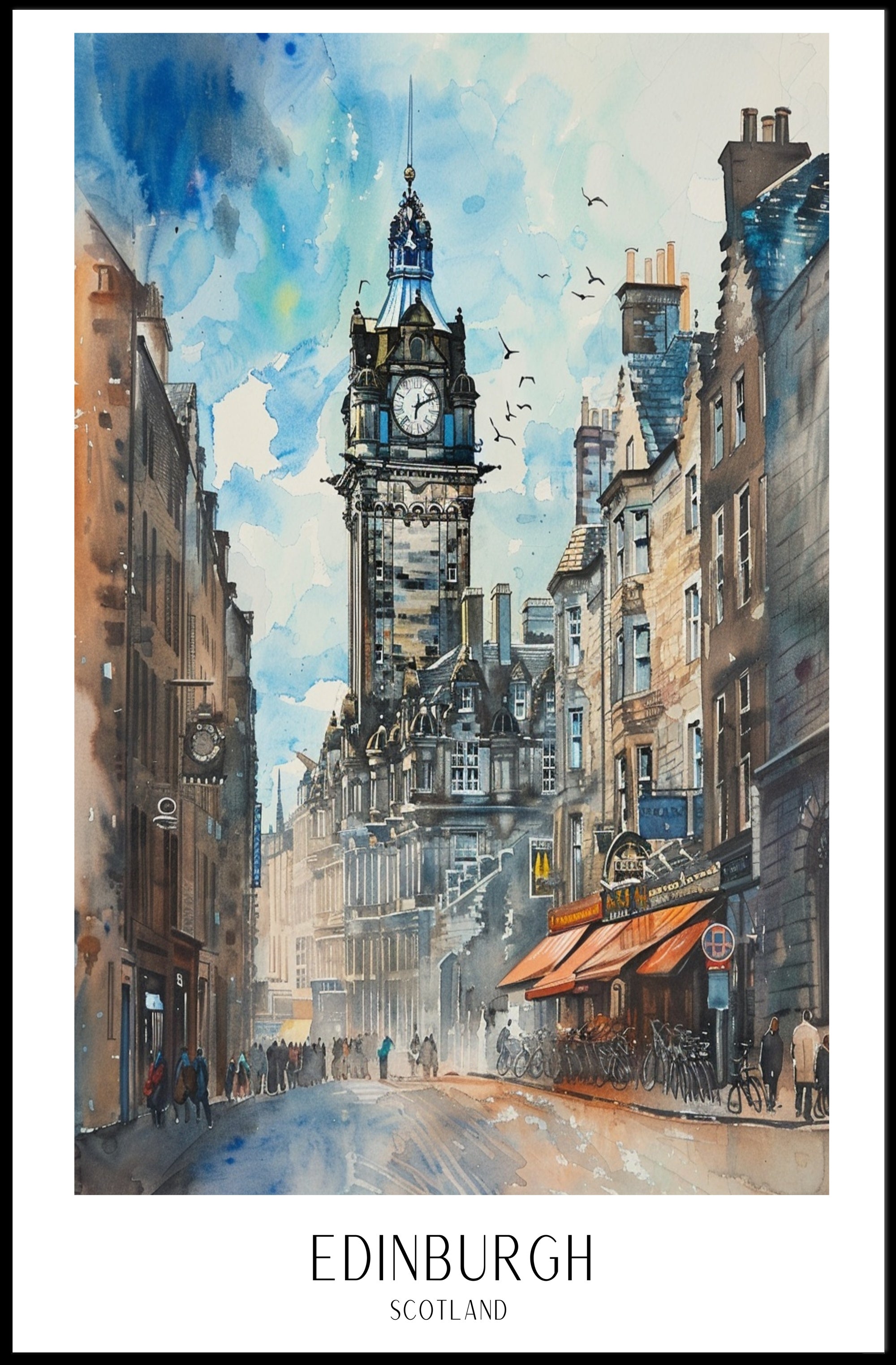 Edinburgh Cityscape Watercolor Art Vibrant Urban Cityscape Poster PosterGoat