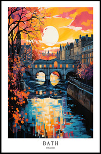 Bath River Bridge Sunset Scene Travel Poster PosterGoat