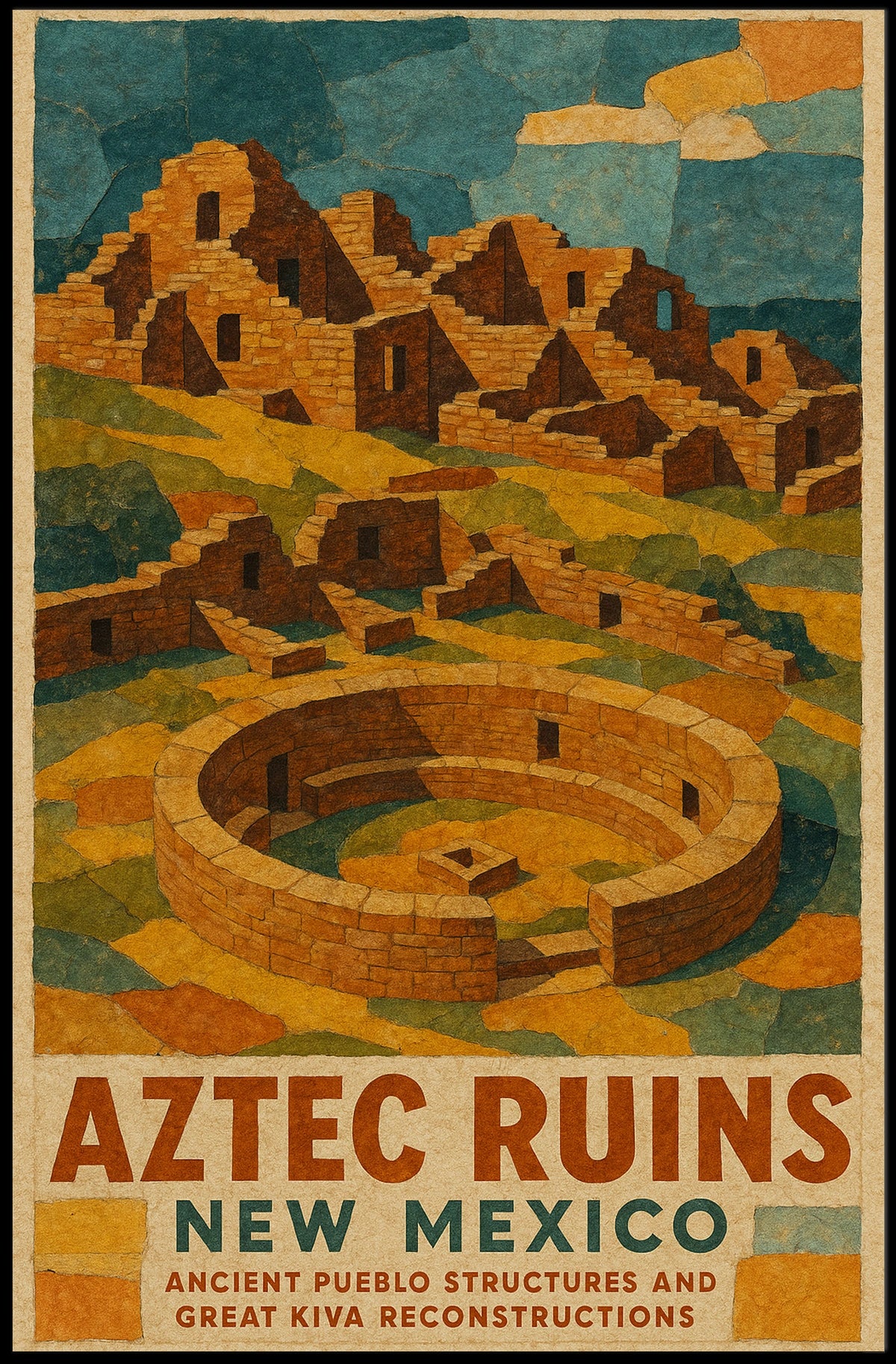 Aztec Ruins New Mexico Vintage Wanderlust Poster