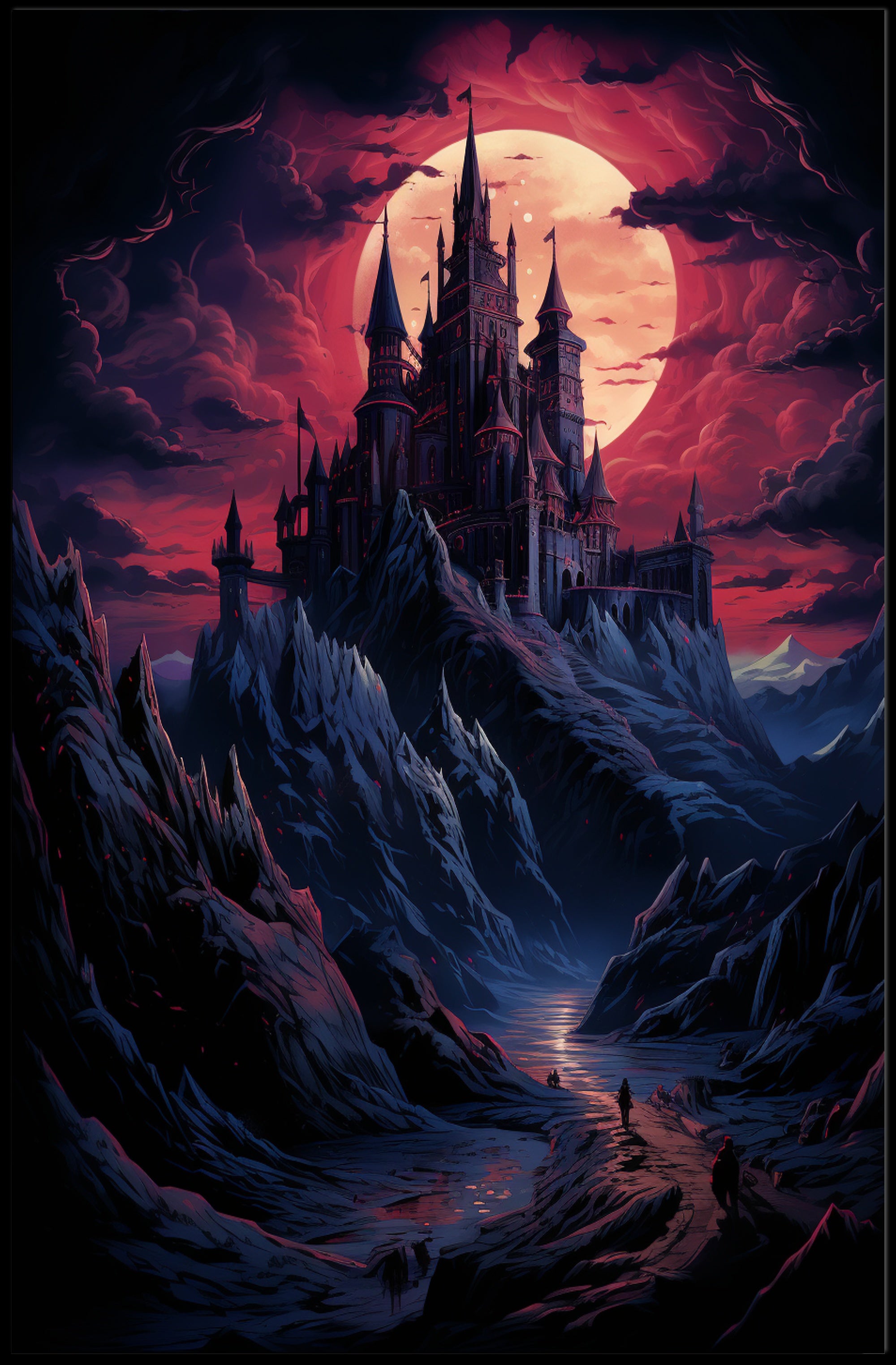 Enchanted Castle Under A Blood Moon Poster
