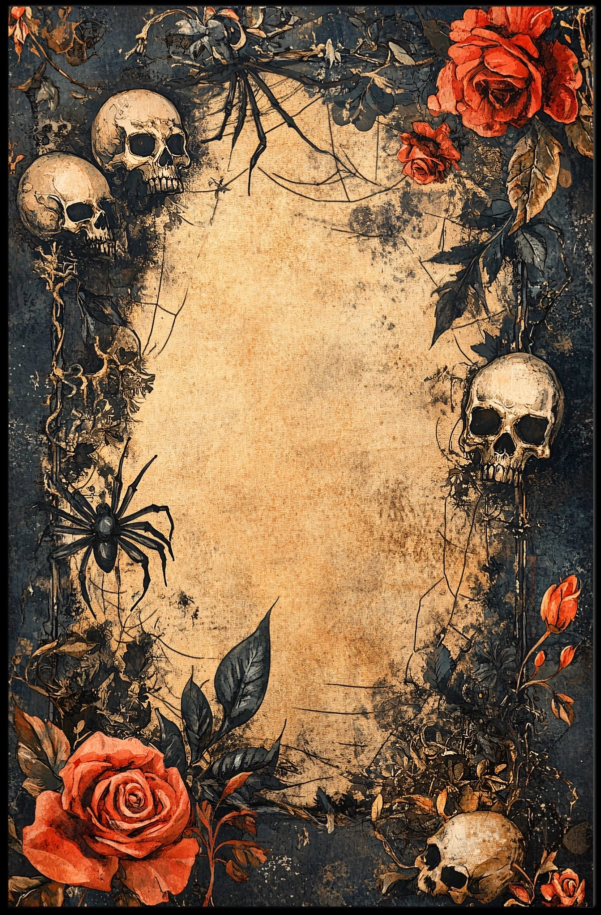 Macabre Roses and Skulls Gothic Artistic Theme Poster